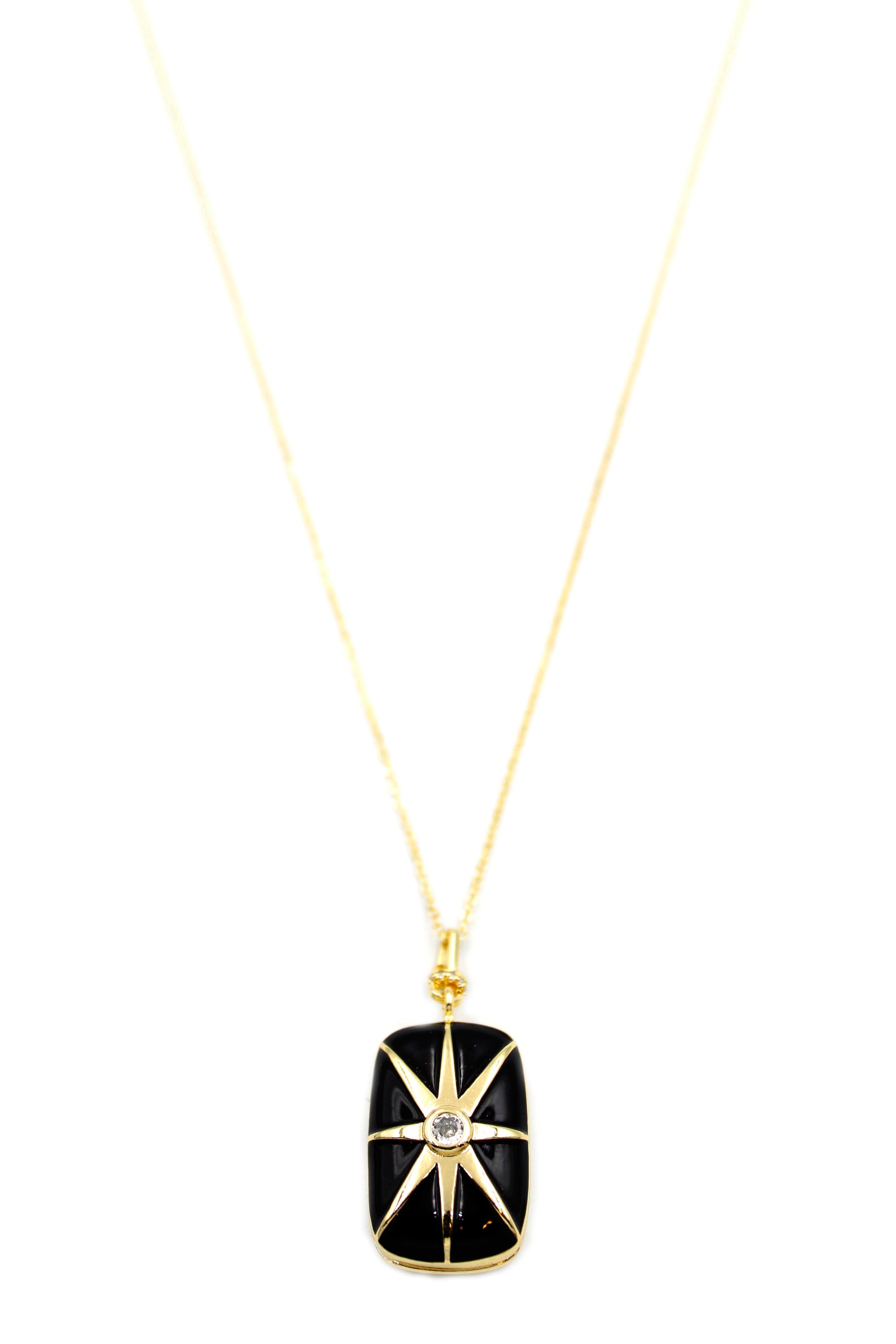 Taşlı Kapaklı Vip Kolye - 60 cm - Siyah