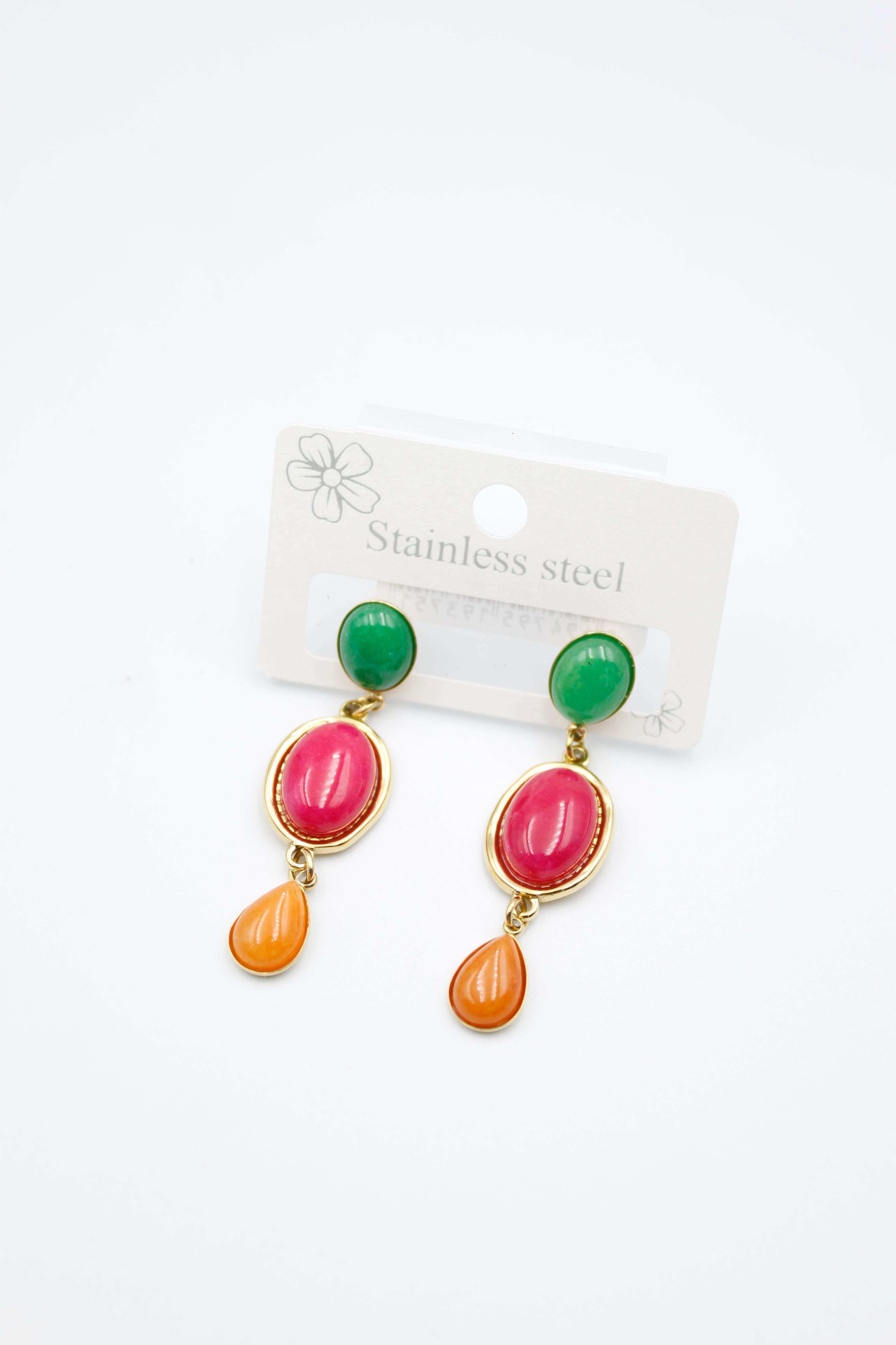 Taşlı Küpe - Pembe