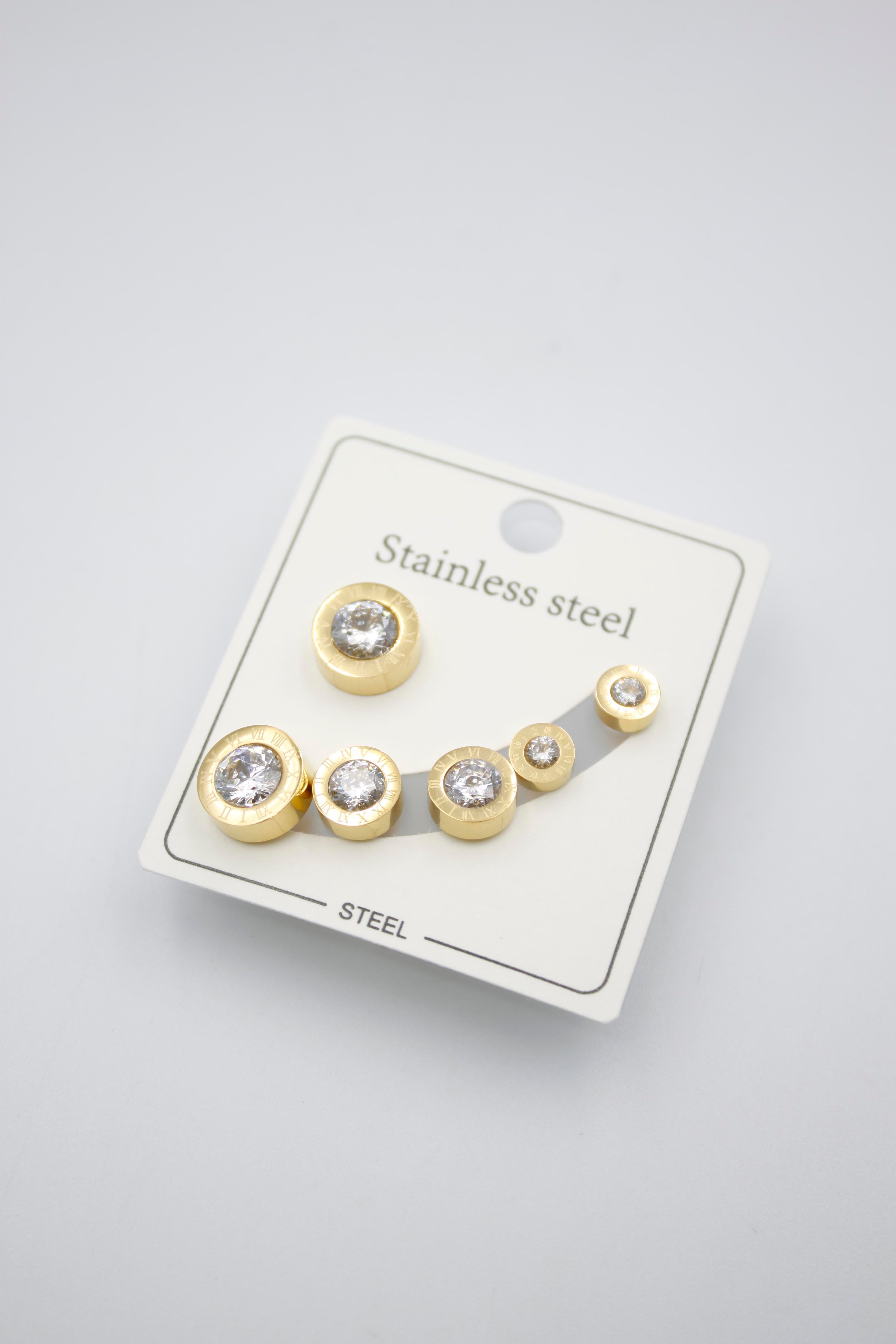 Taşlı Set Küpe - Altın