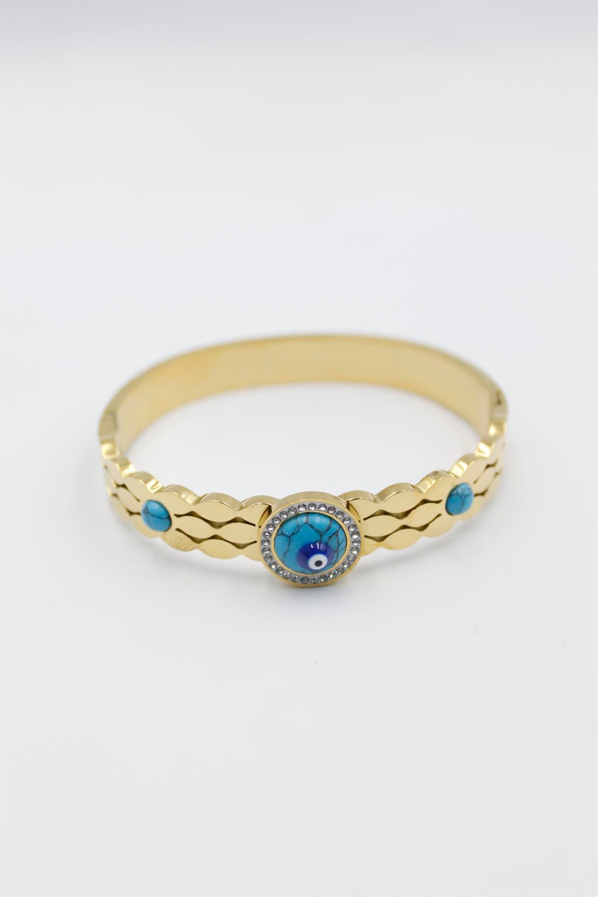 Turkuaz Taşlı Bilezik - Altın
