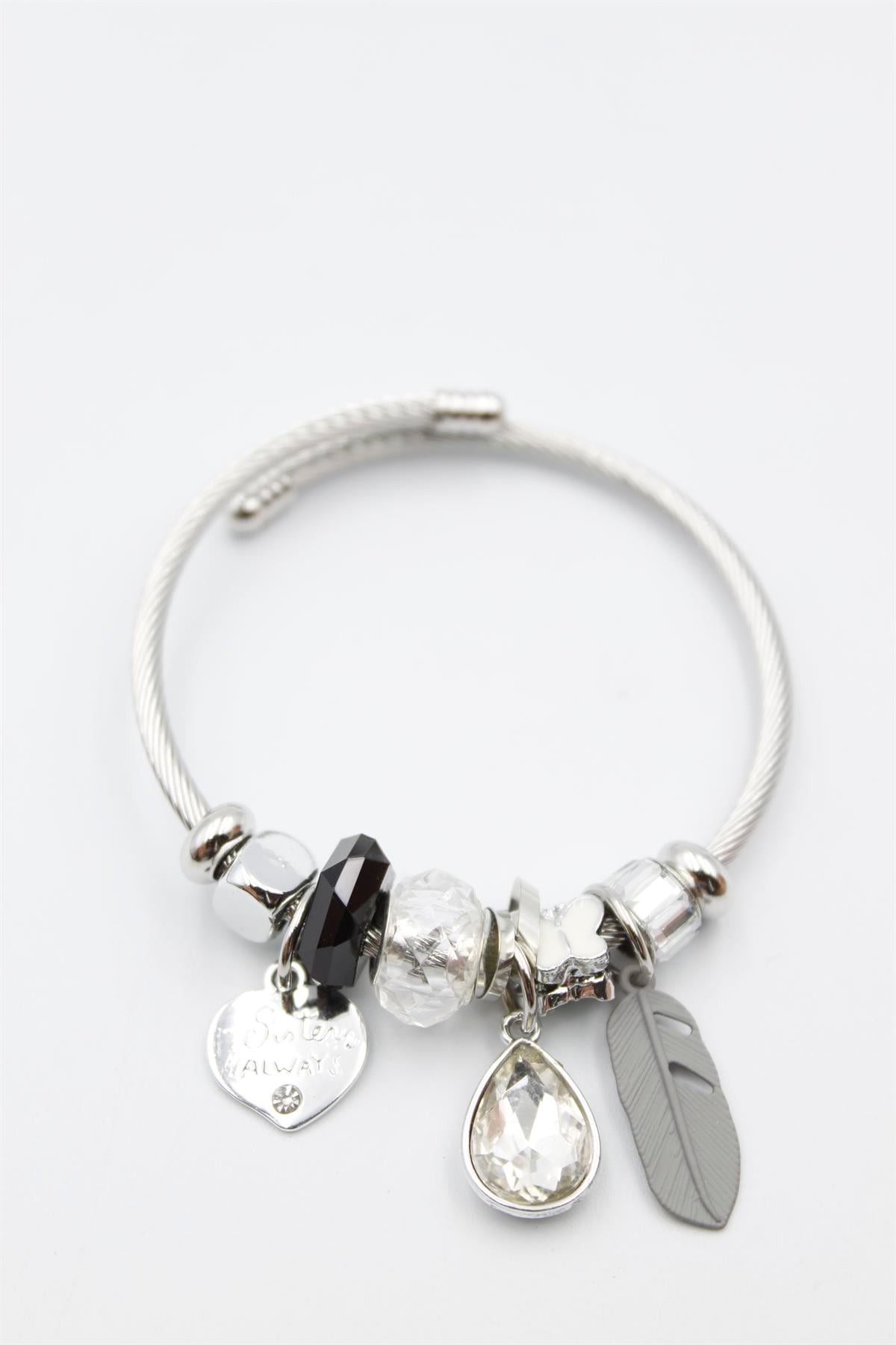 Yaprak Charm  Bilezik - Gri
