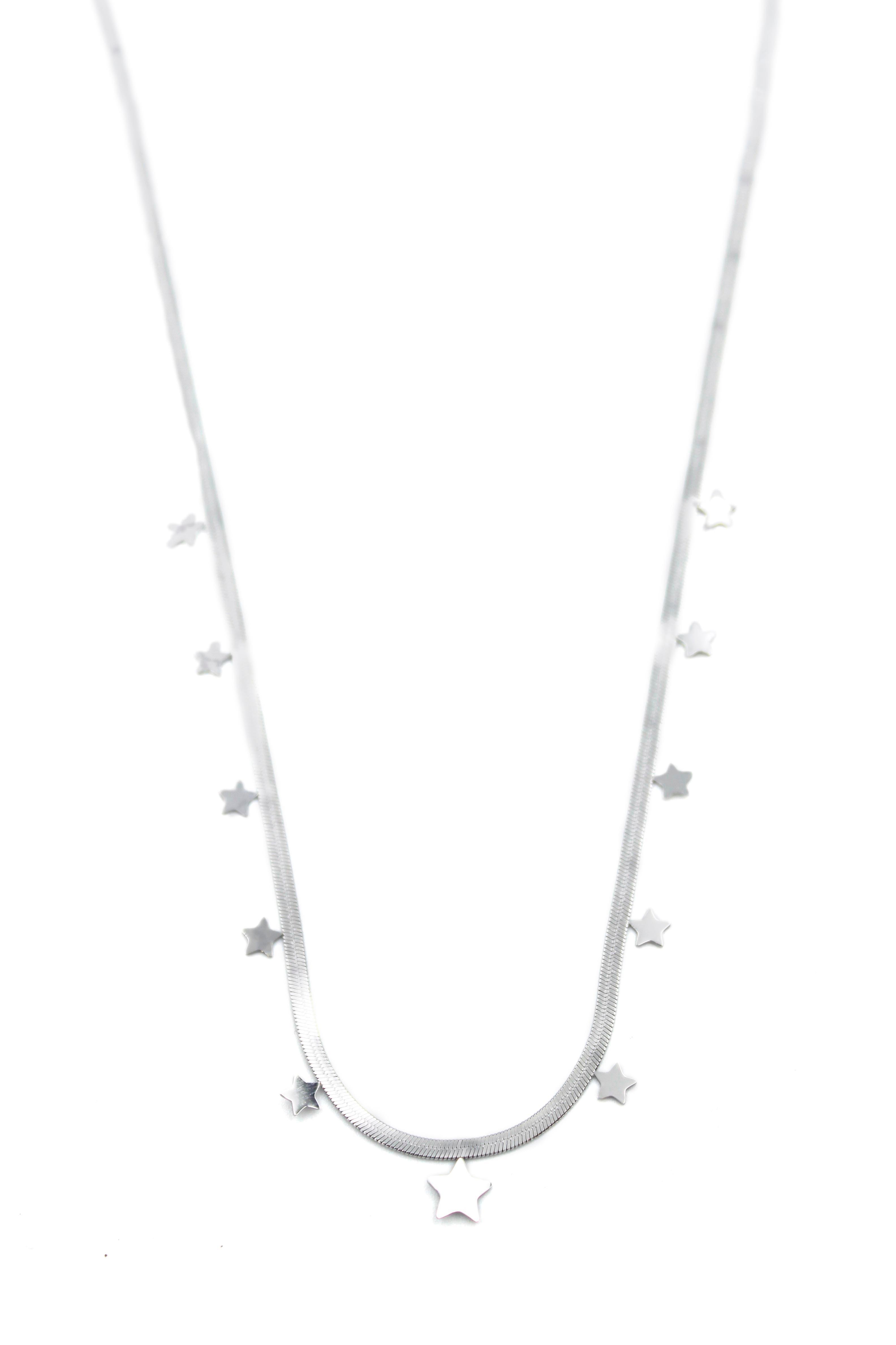 Yıldız Ezme Zincir Kolye - 45cm - Gümüş