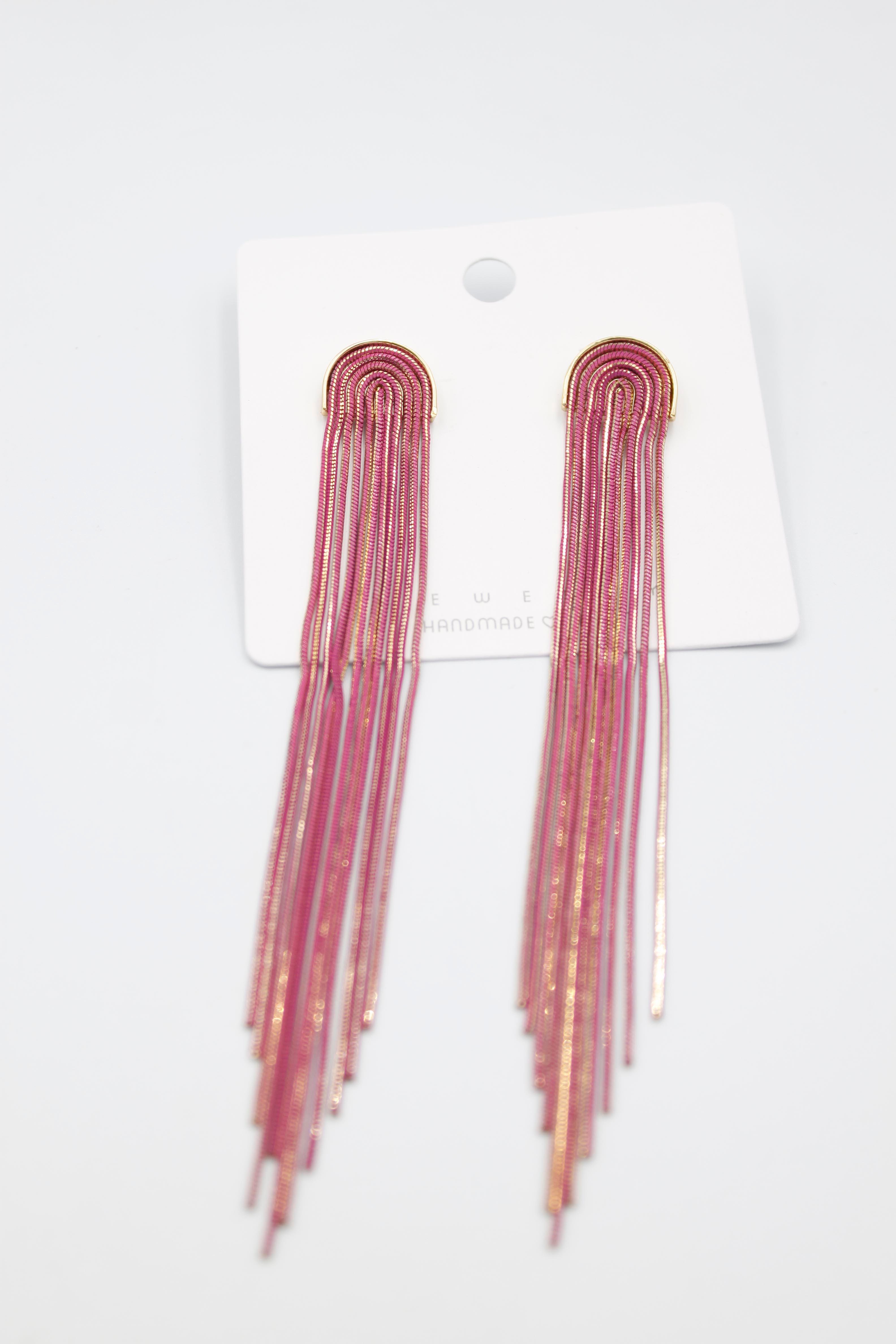 Zincirli Küpe - Pembe