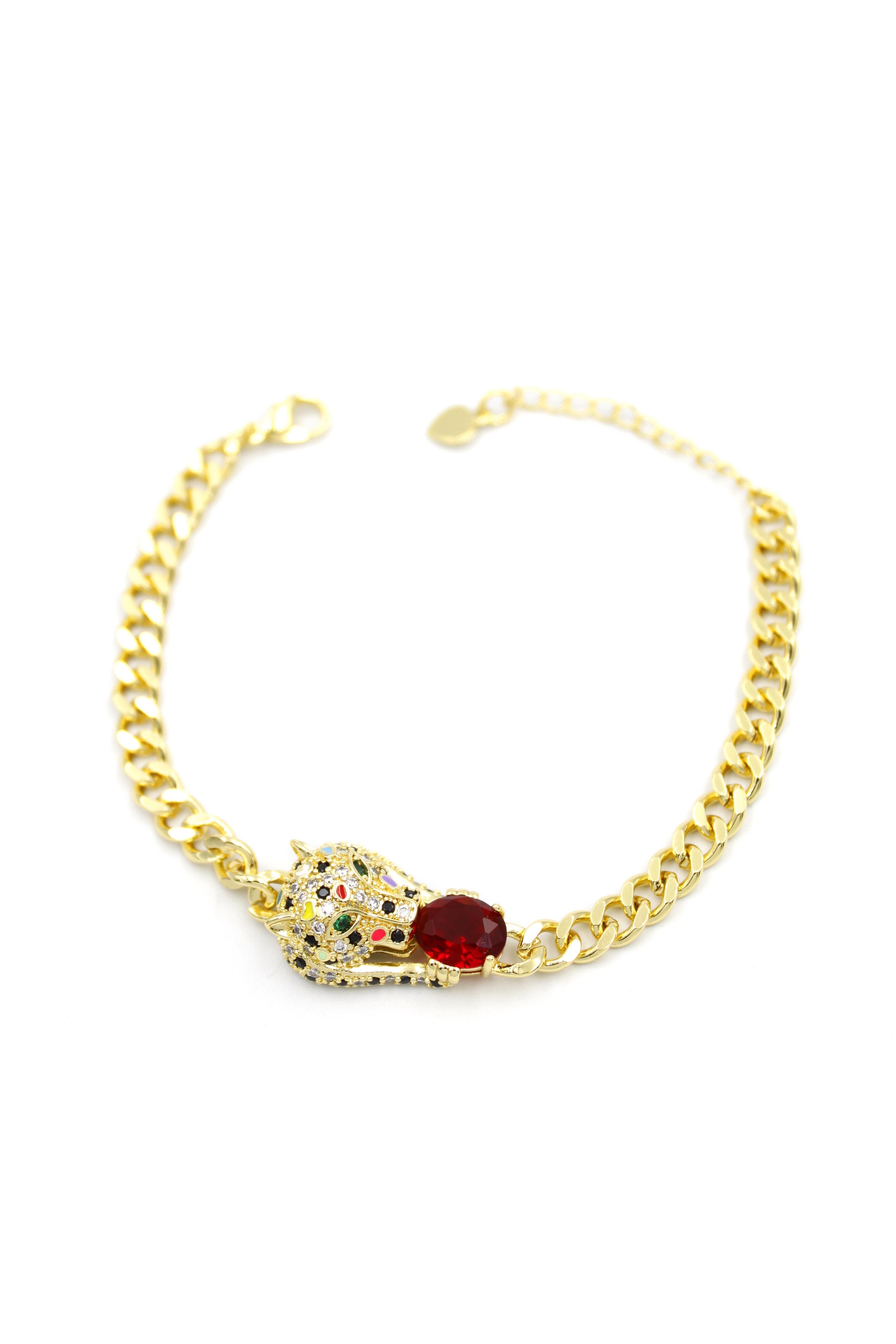 Zirkon Taşlı Leopar Bileklik - Altın
