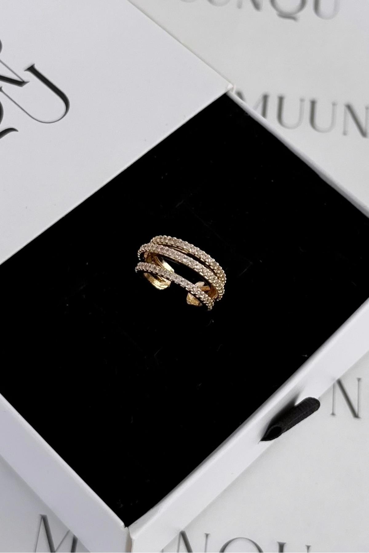 Gold A.K. Taşlı Üçlü Earcuff