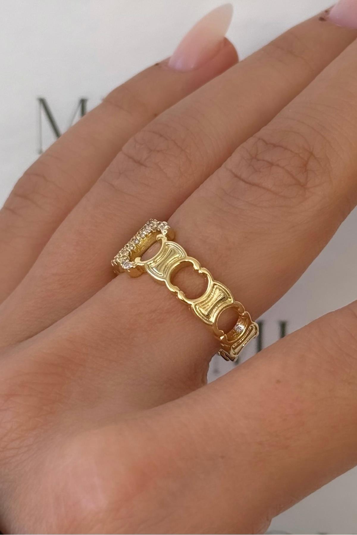 Gold A.K. Taşlı Cln Logo İthal Yüzük