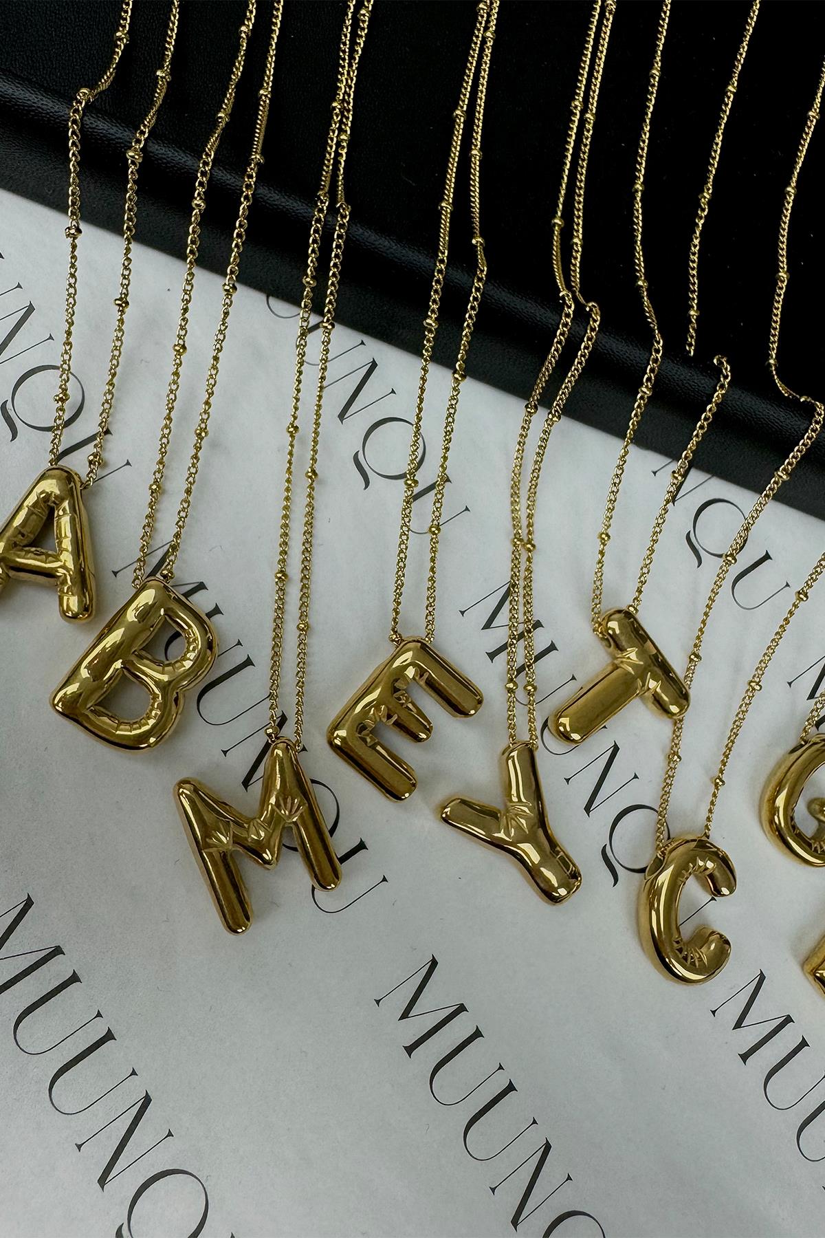 Gold Balon Harf Kolye