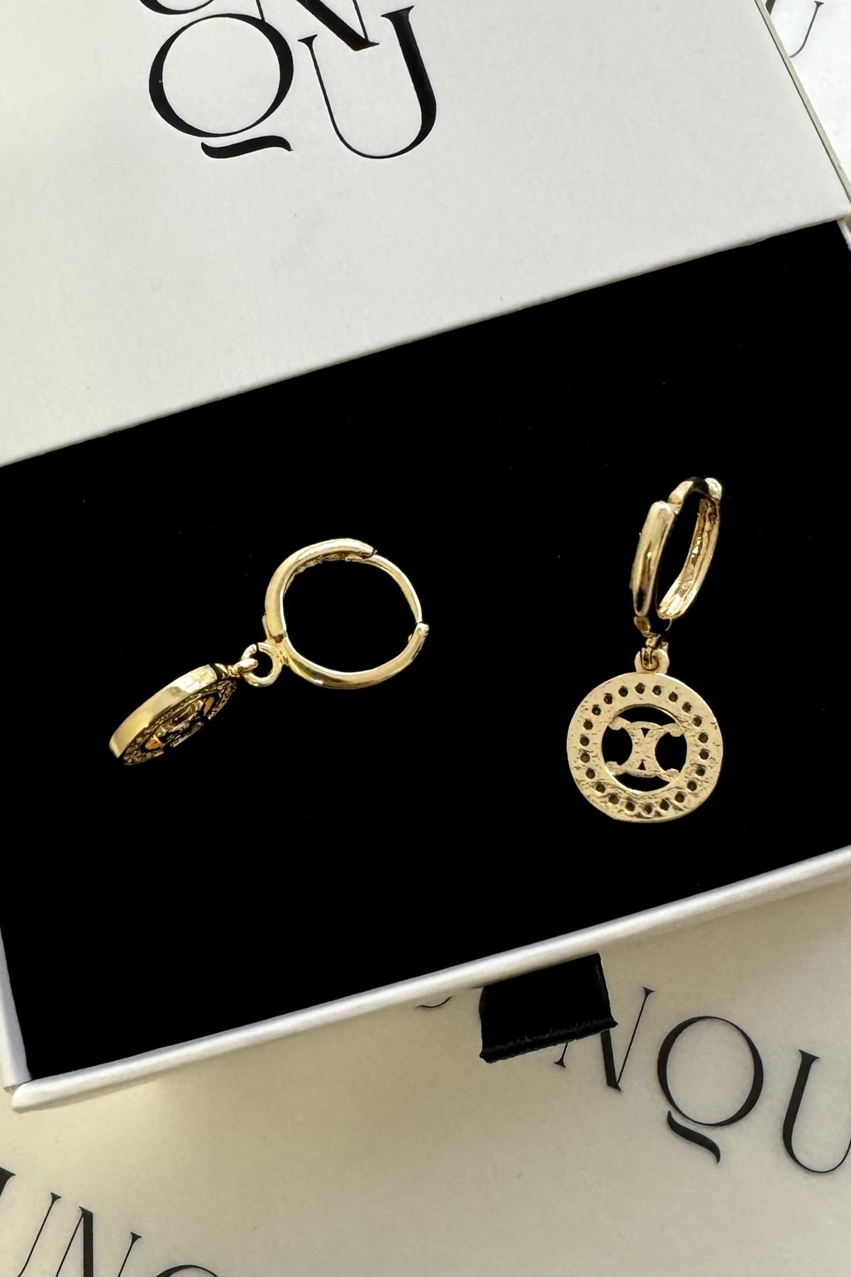 Gold C Model Taşlı Küpe