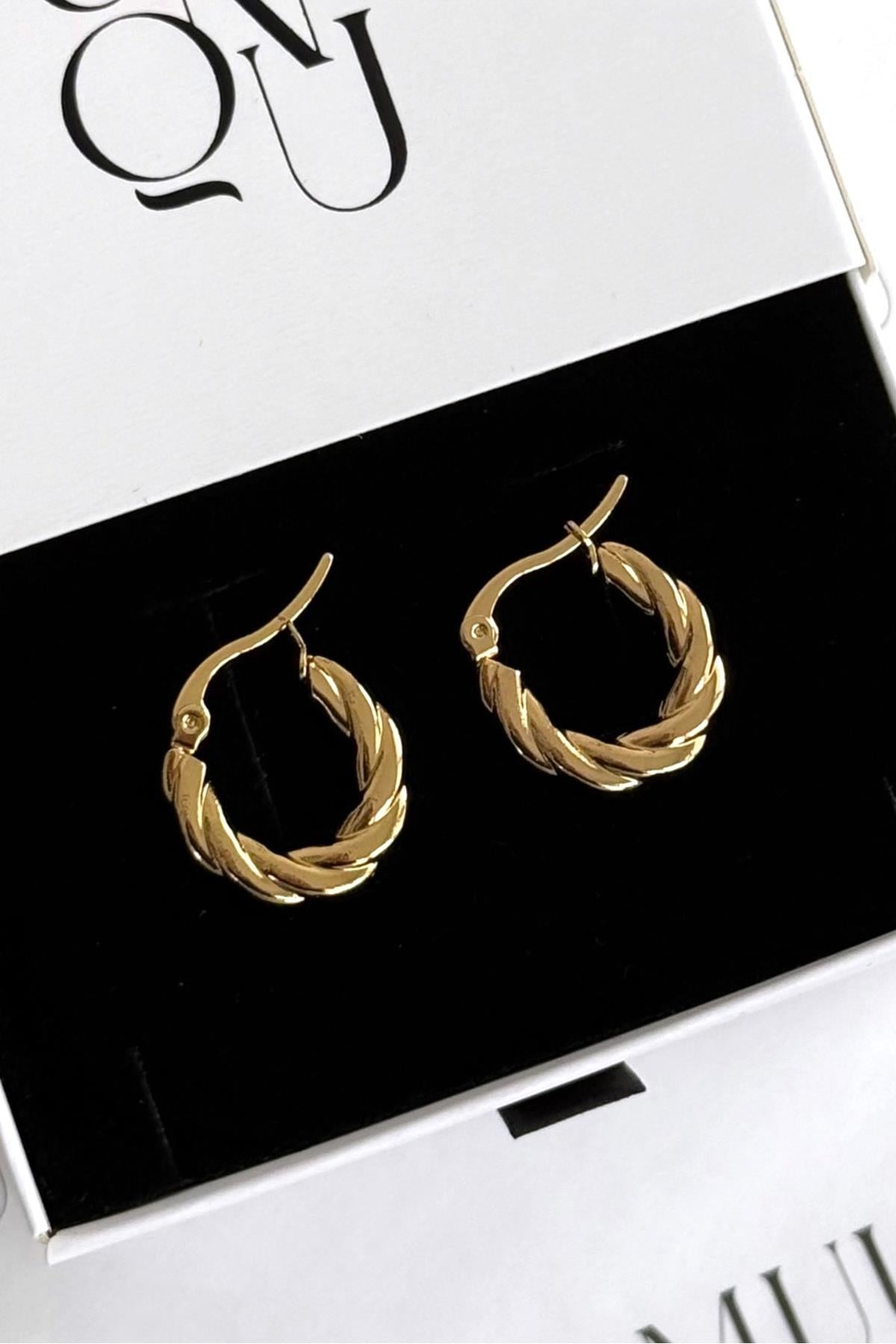 Gold Çelik Burgu Halka Küpe