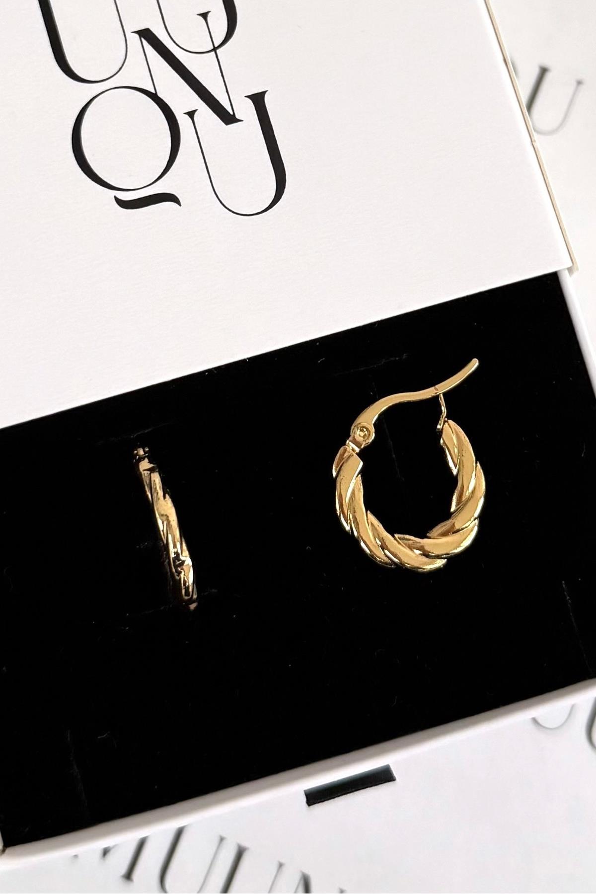Gold Çelik Burgu Halka Küpe