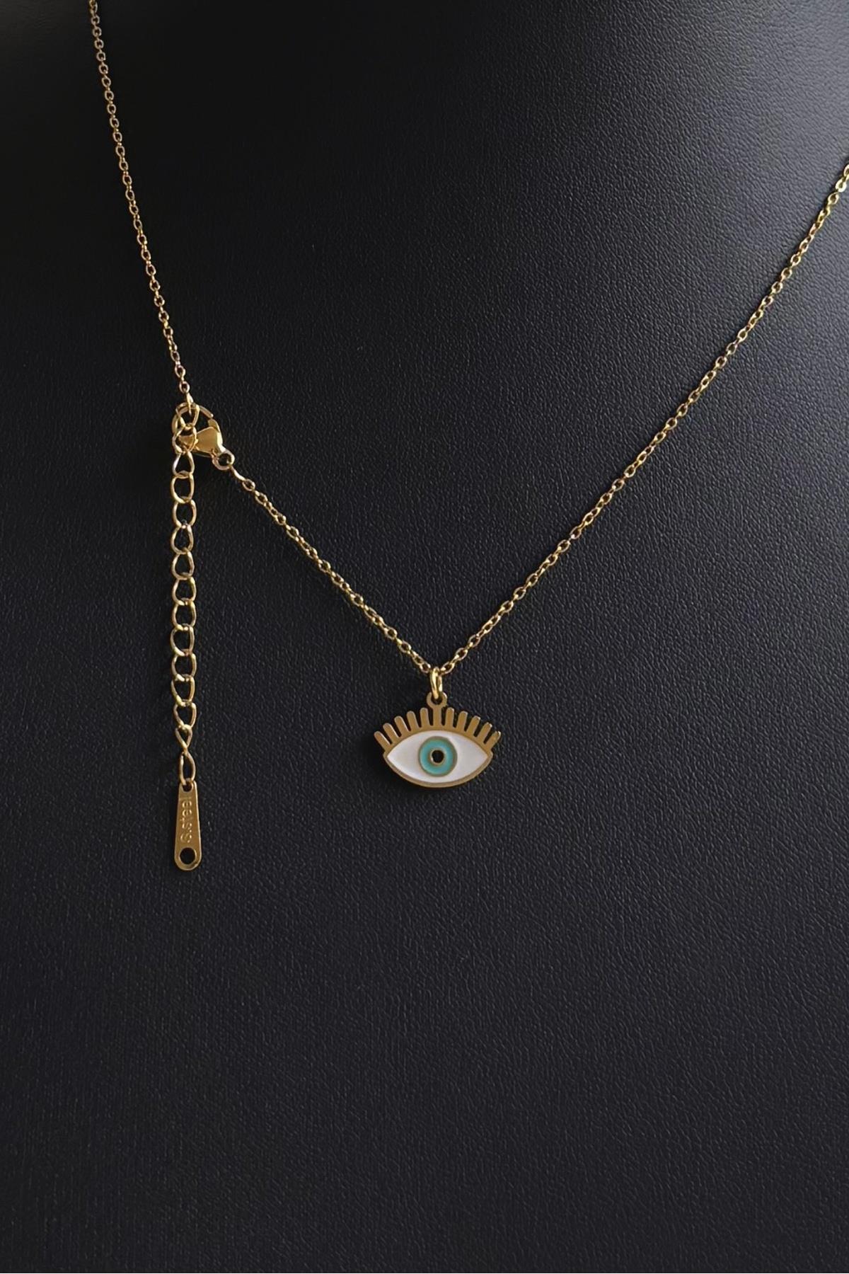 Gold Çelik Göz Motif Nazar Kolye