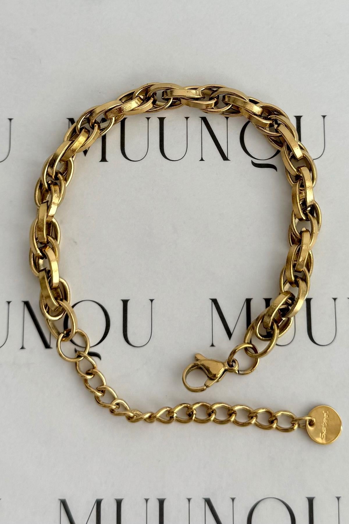 Gold Çelik İç İçe Halka Zincir Bileklik