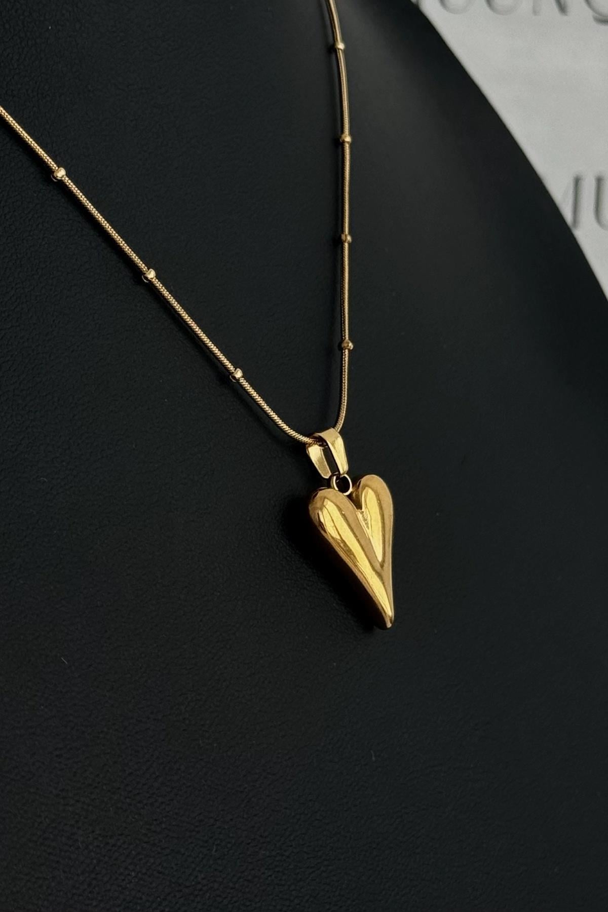 Gold Çelik Kalpli Kolye