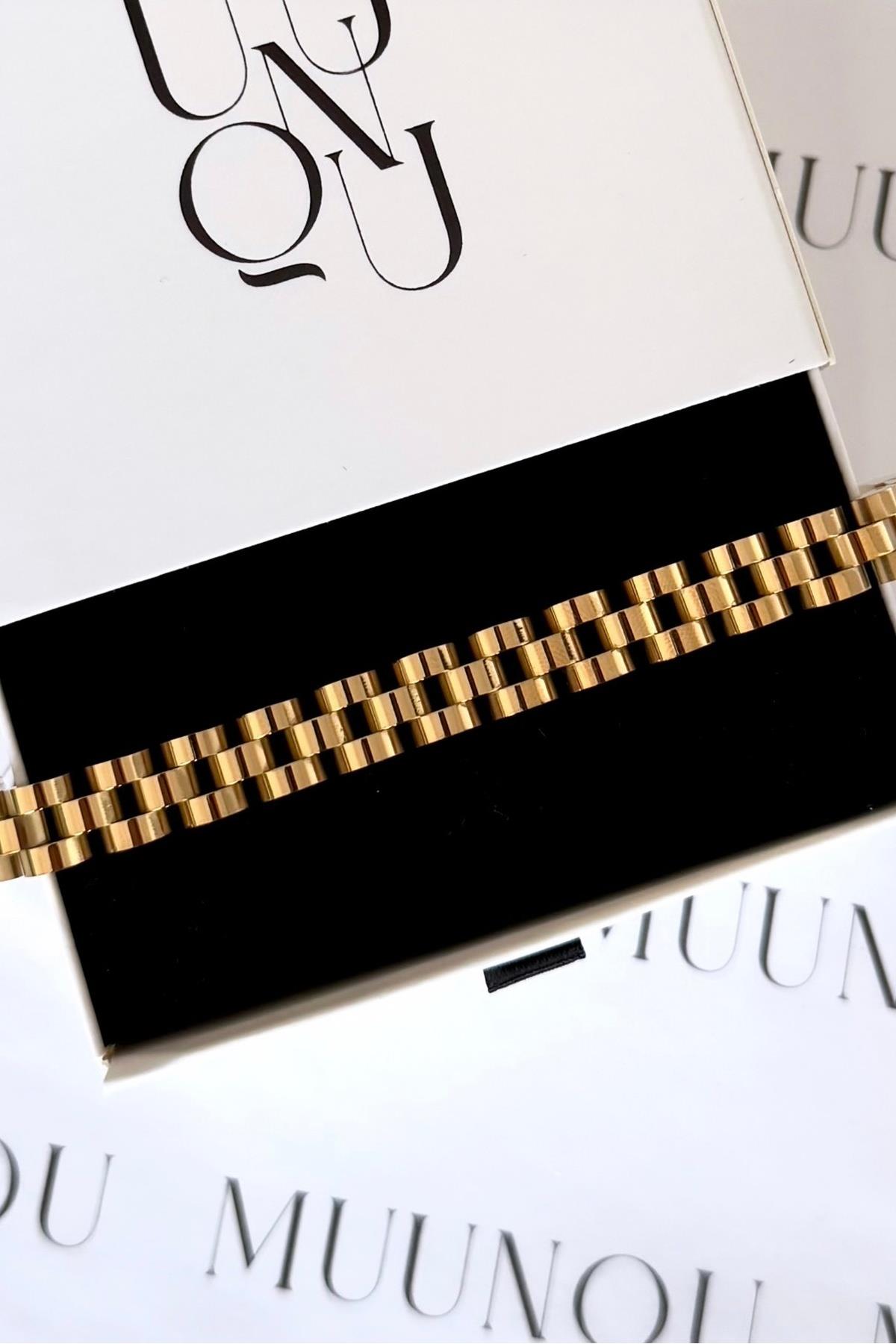Gold Çelik Rolx Model Kordon Bileklik