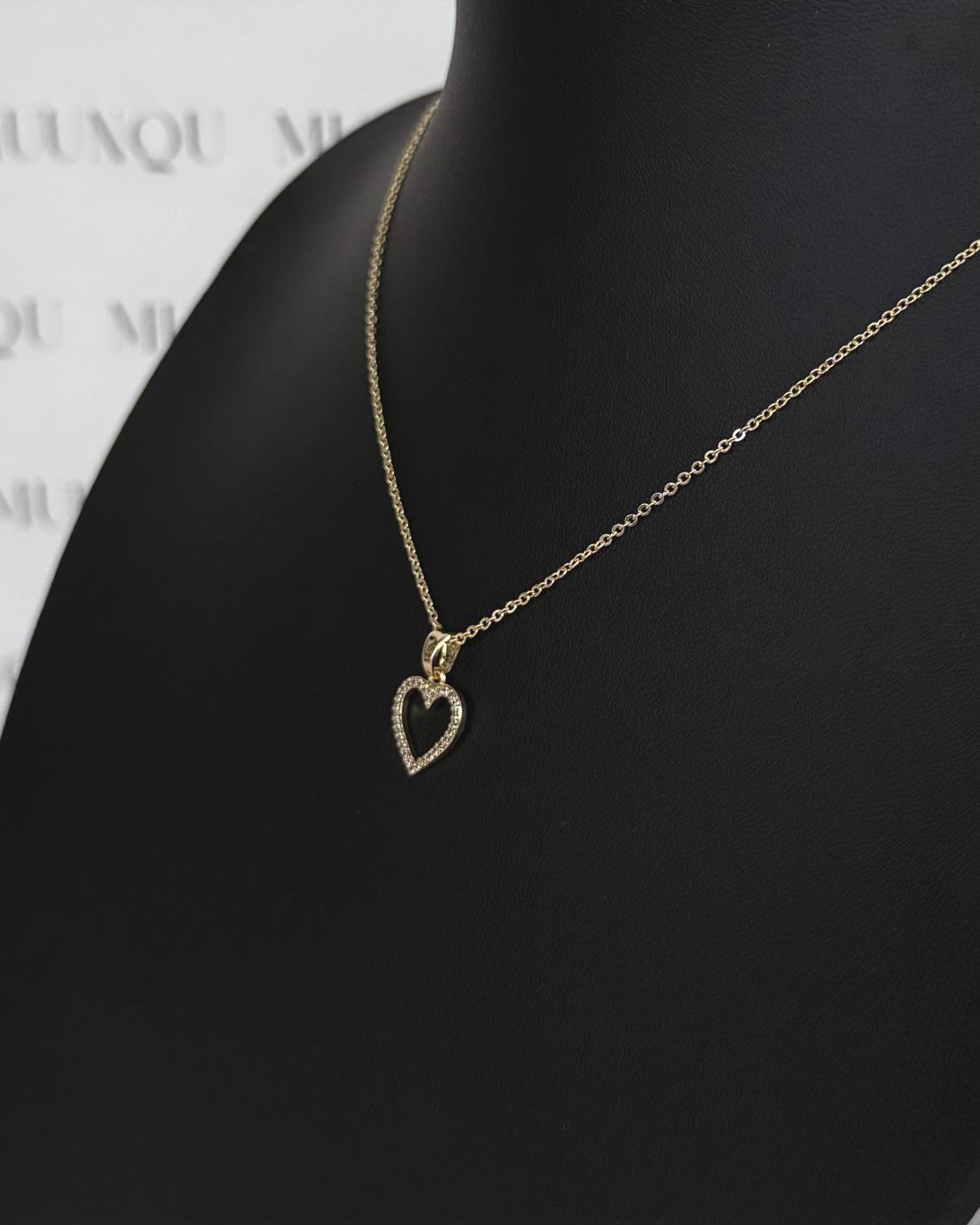 Gold Çelik Taşlı Kalp Kolye