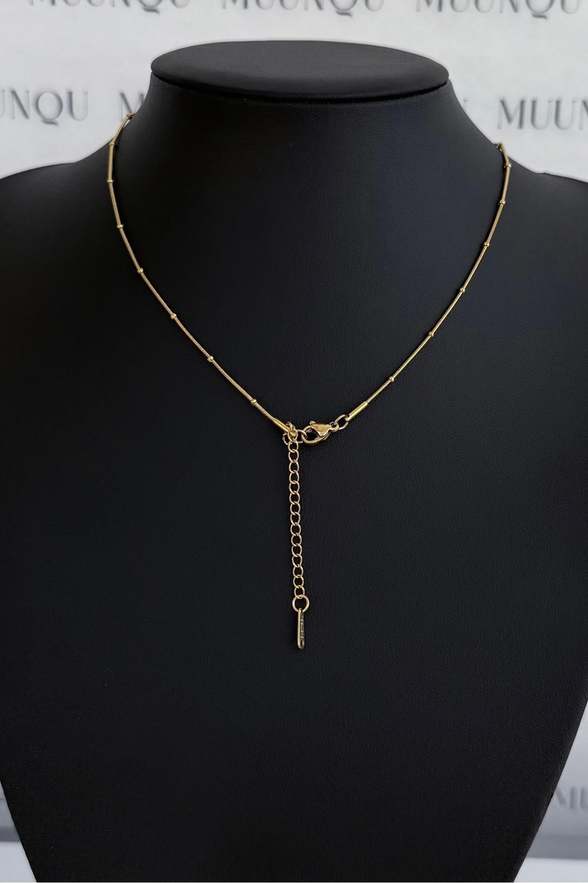Gold Çelik Taşlı Şans Kolye