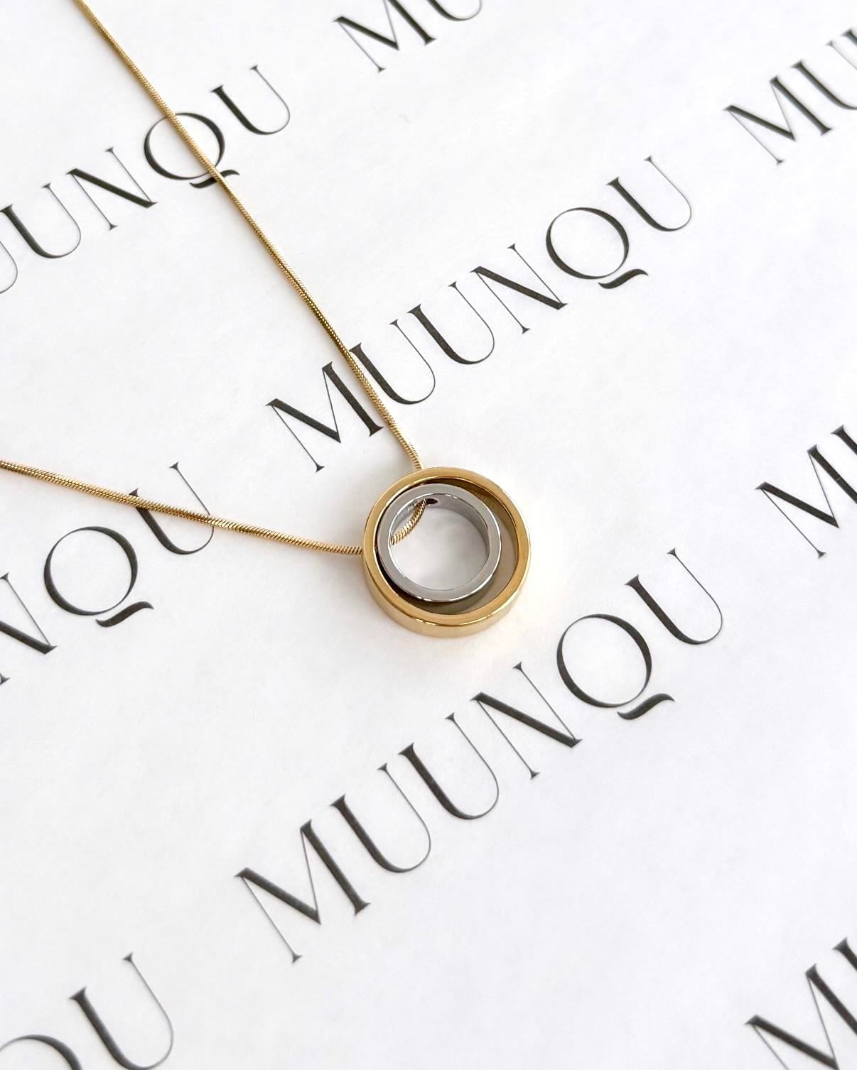 Gold Gümüş Çelik İki Halka Kolye