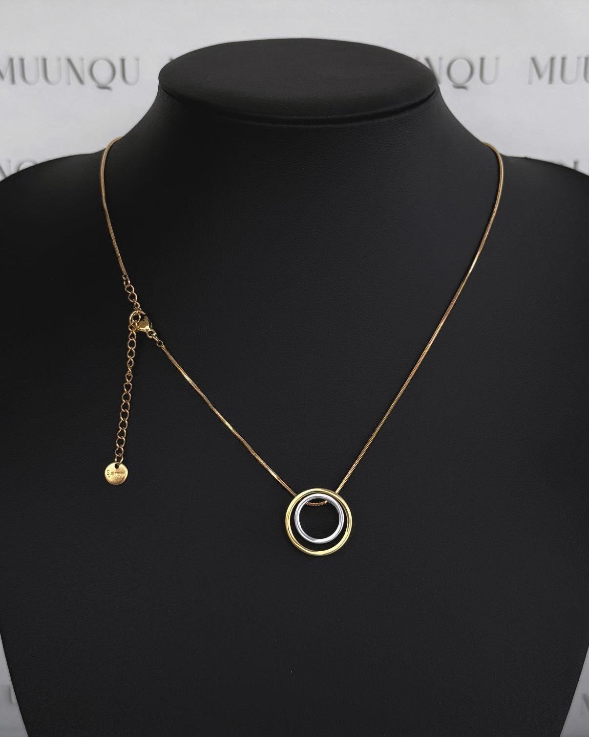 Gold Gümüş Çelik İki Halka Kolye