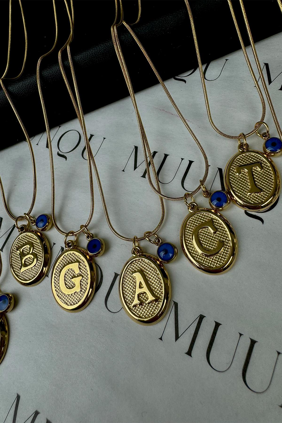 Gold Nazar Boncuklu Harf Kolye