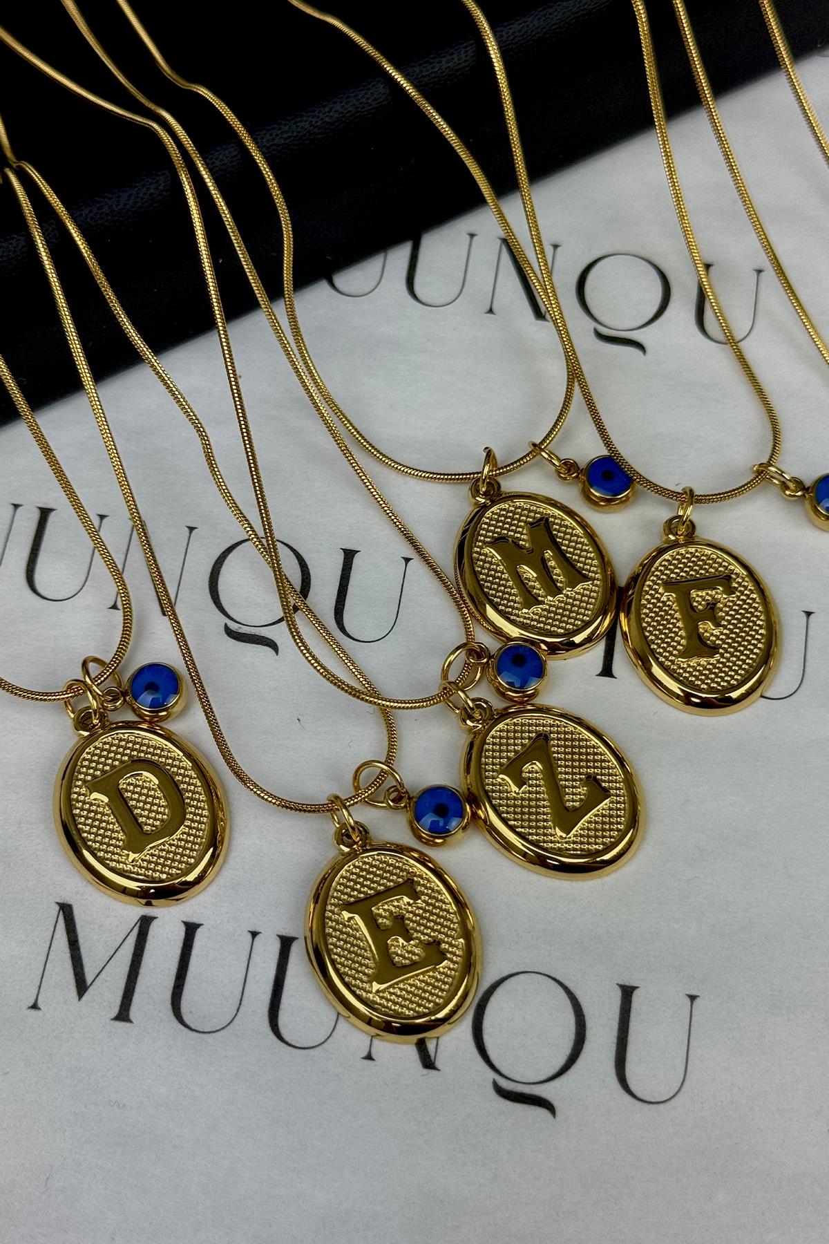 Gold Nazar Boncuklu Harf Kolye
