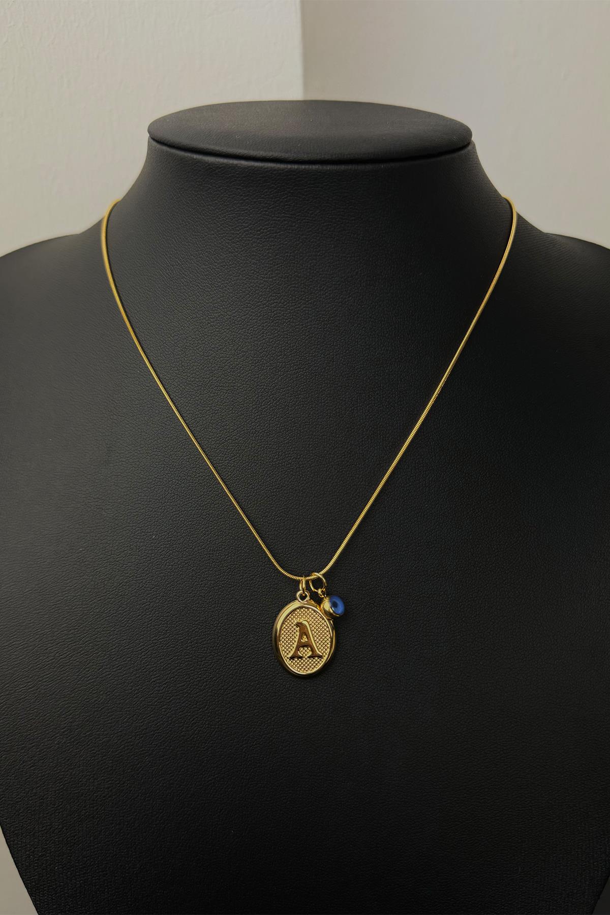 Gold Nazar Boncuklu Harf Kolye