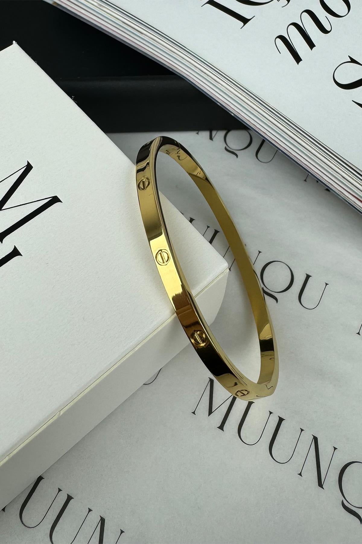 Gold Tam Tur Cartier Logo İthal Kelepçe