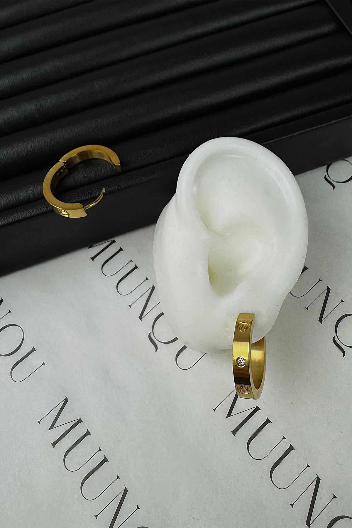 Gold Taşlı Cartier Model Halka Küpe