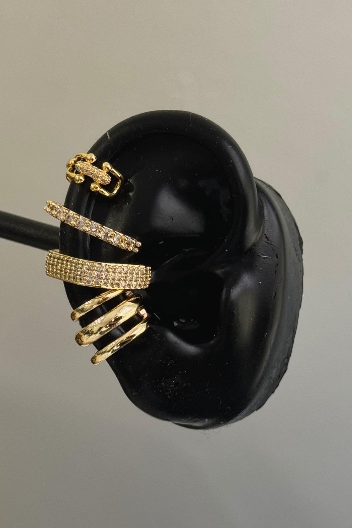 Gold Taşlı Kare Earcuff