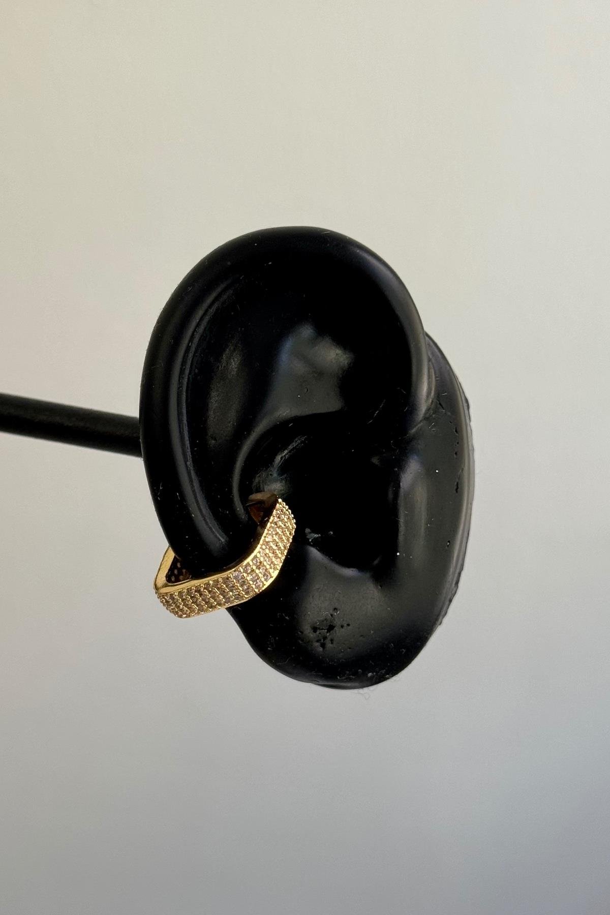 Gold Taşlı Kare Earcuff