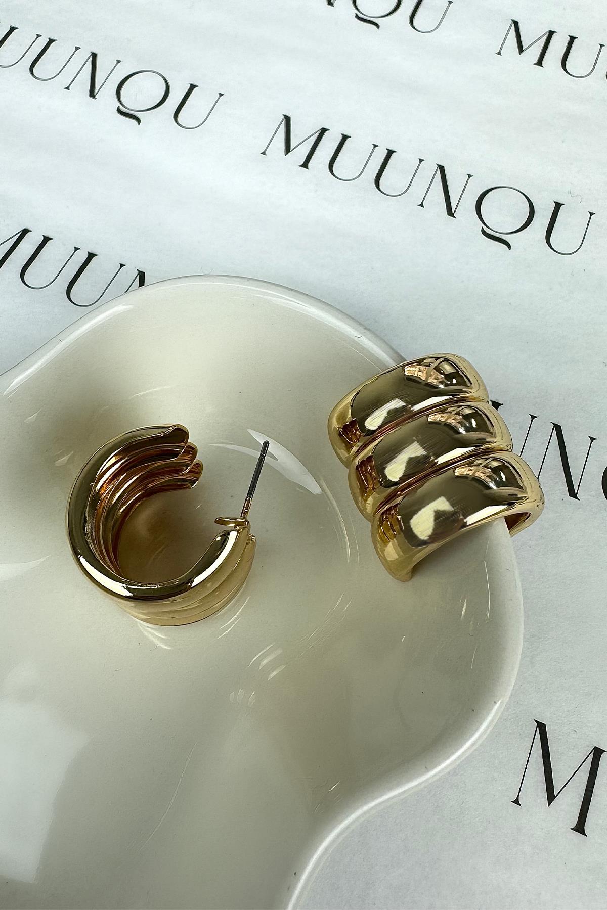 Gold Üçlü Halka Küpe