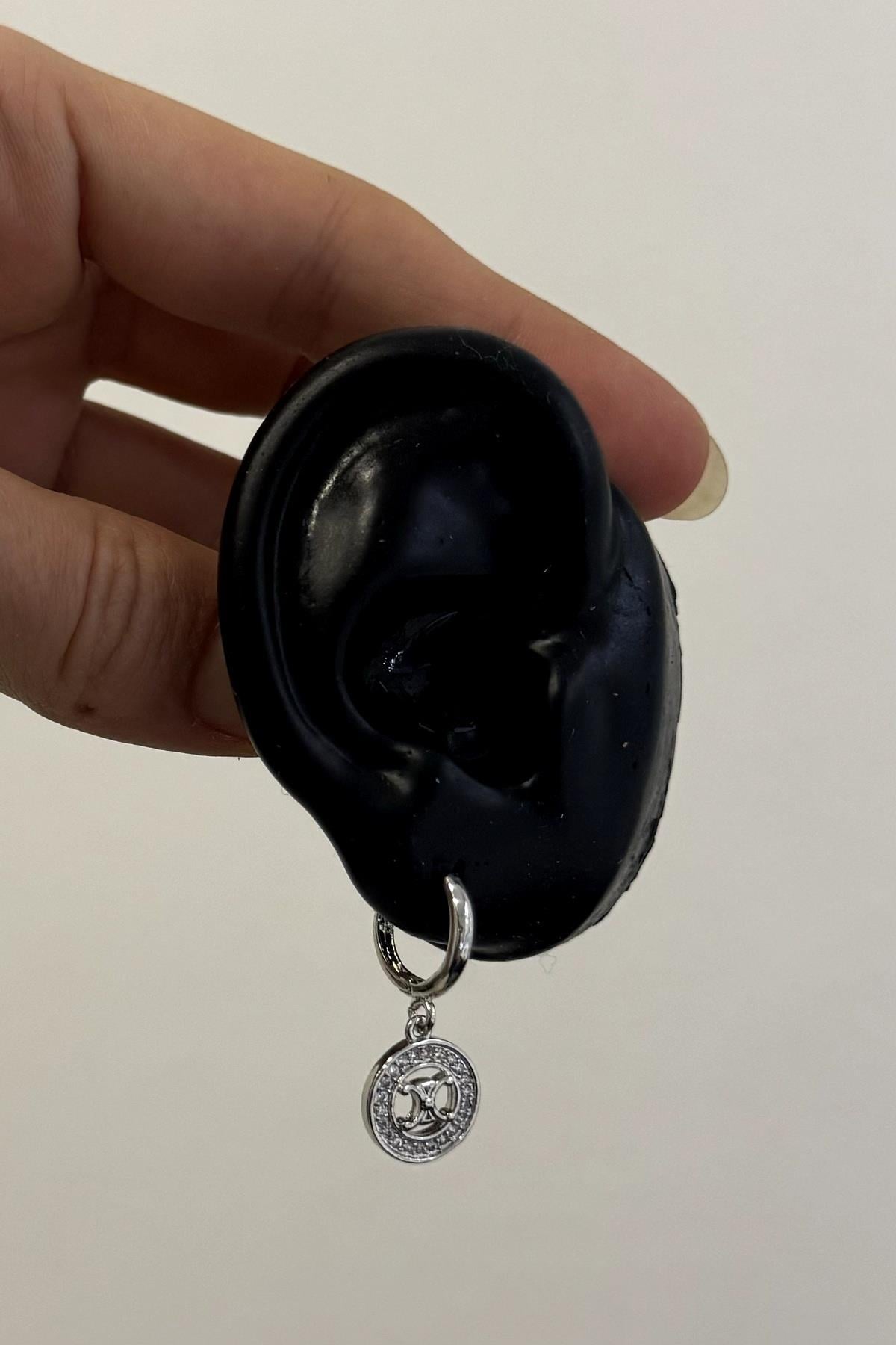 Gümüş C Model Taşlı Küpe