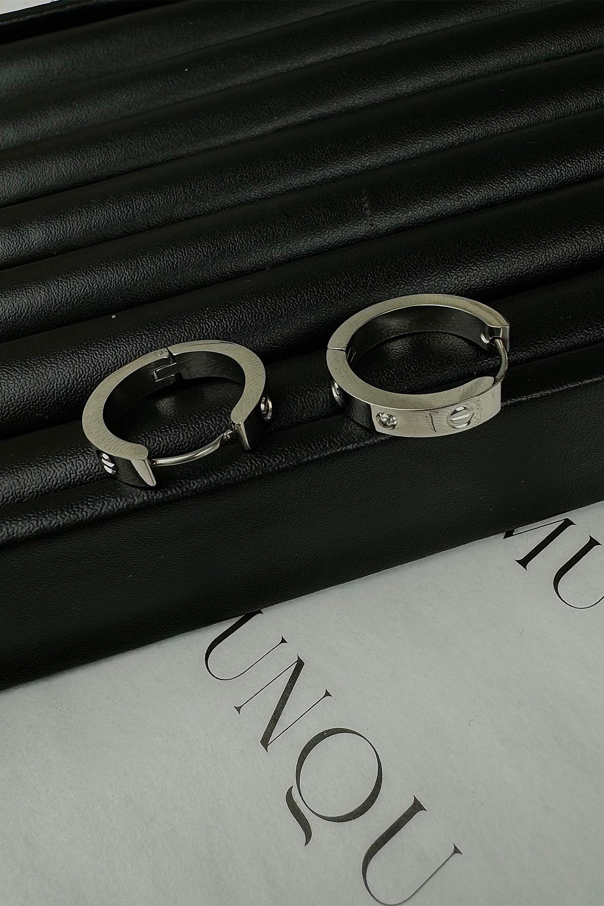 Gümüş Taşlı Cartier Model Halka Küpe