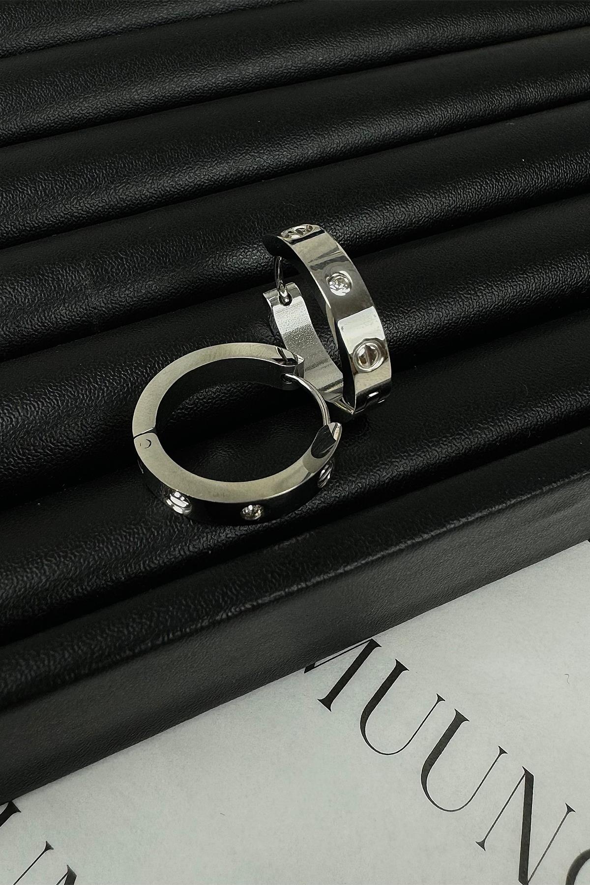 Gümüş Taşlı Cartier Model Halka Küpe