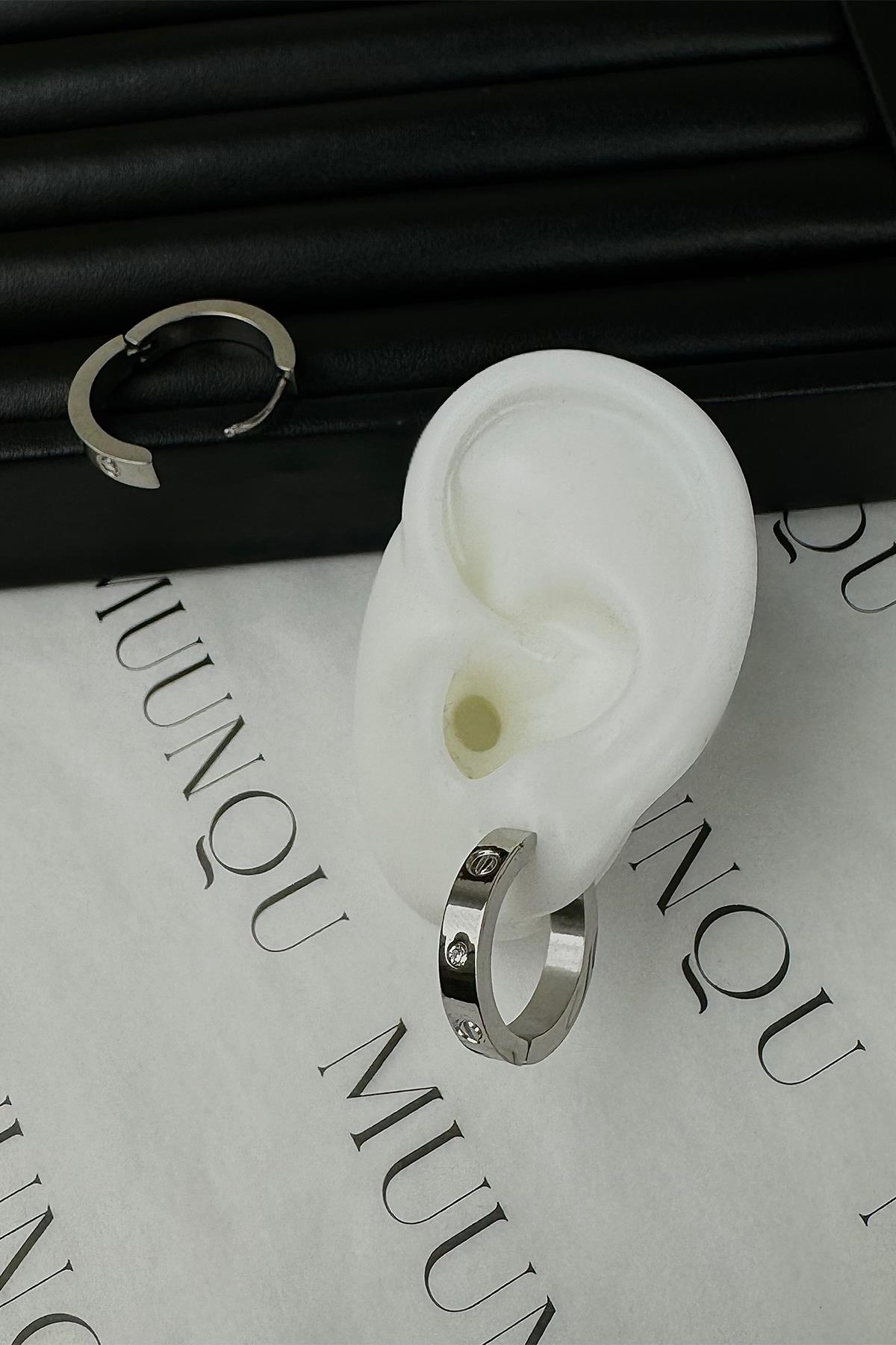 Gümüş Taşlı Cartier Model Halka Küpe