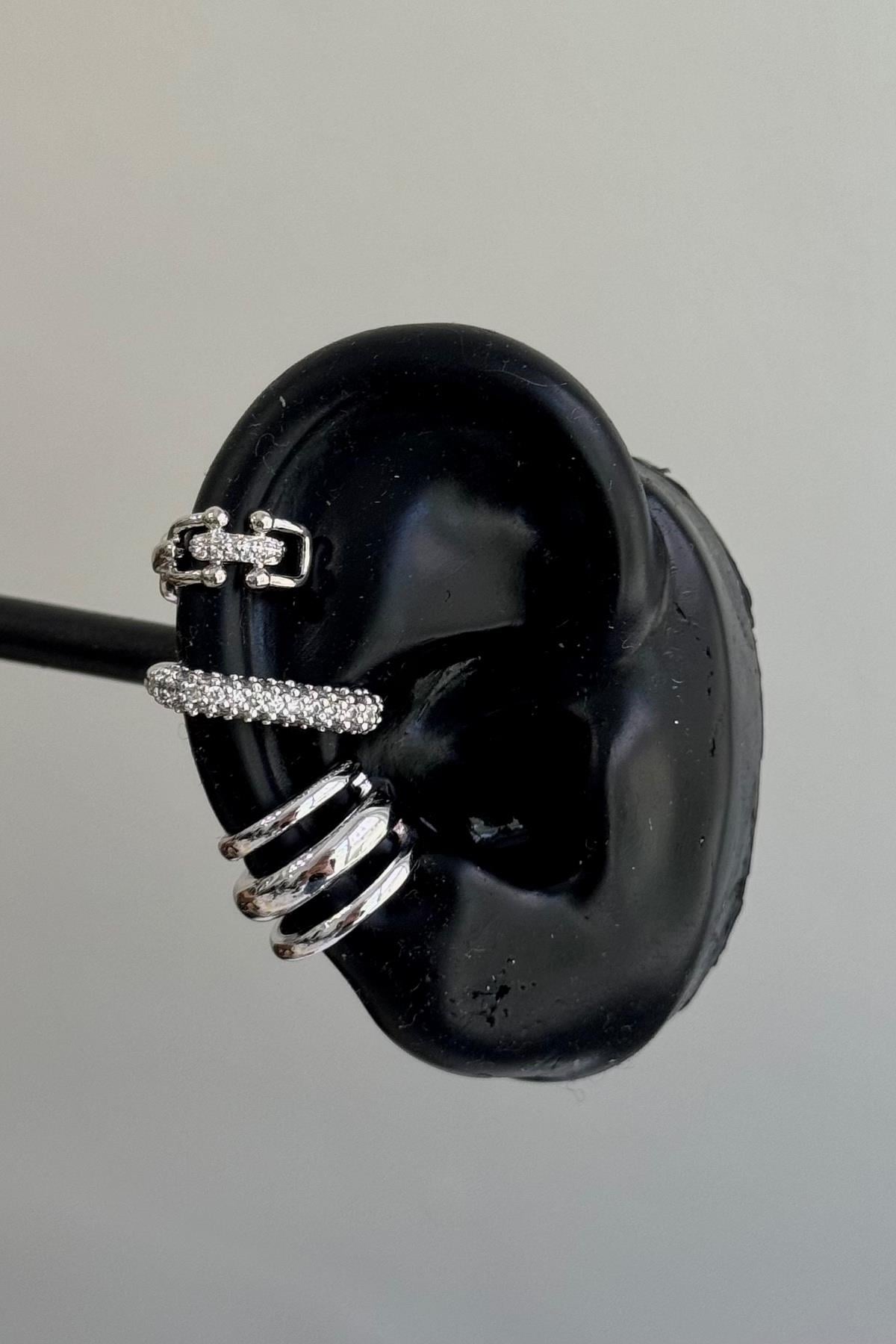 Gümüş Üçlü Şerit Earcuff