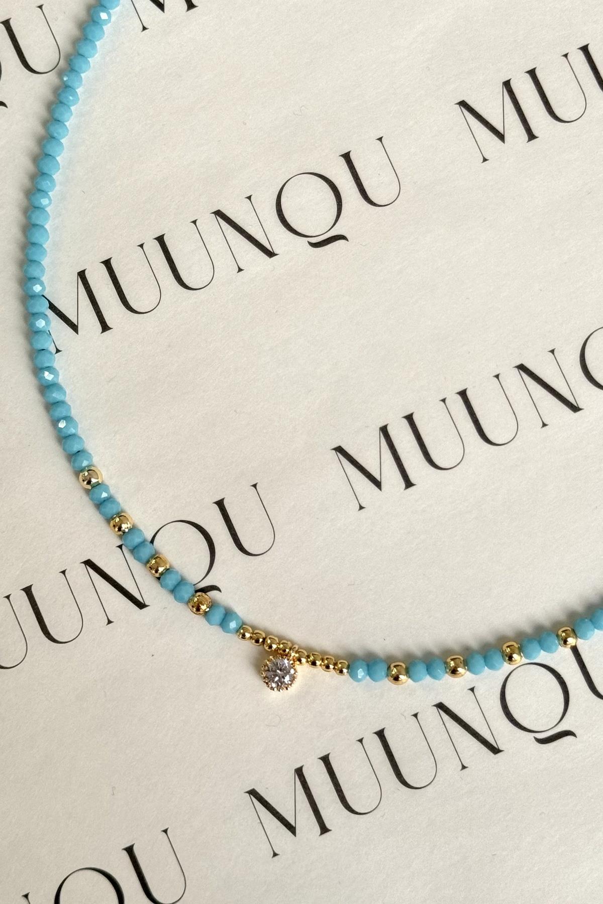 Mavi Gold Taşlı Alaçatı Kolye