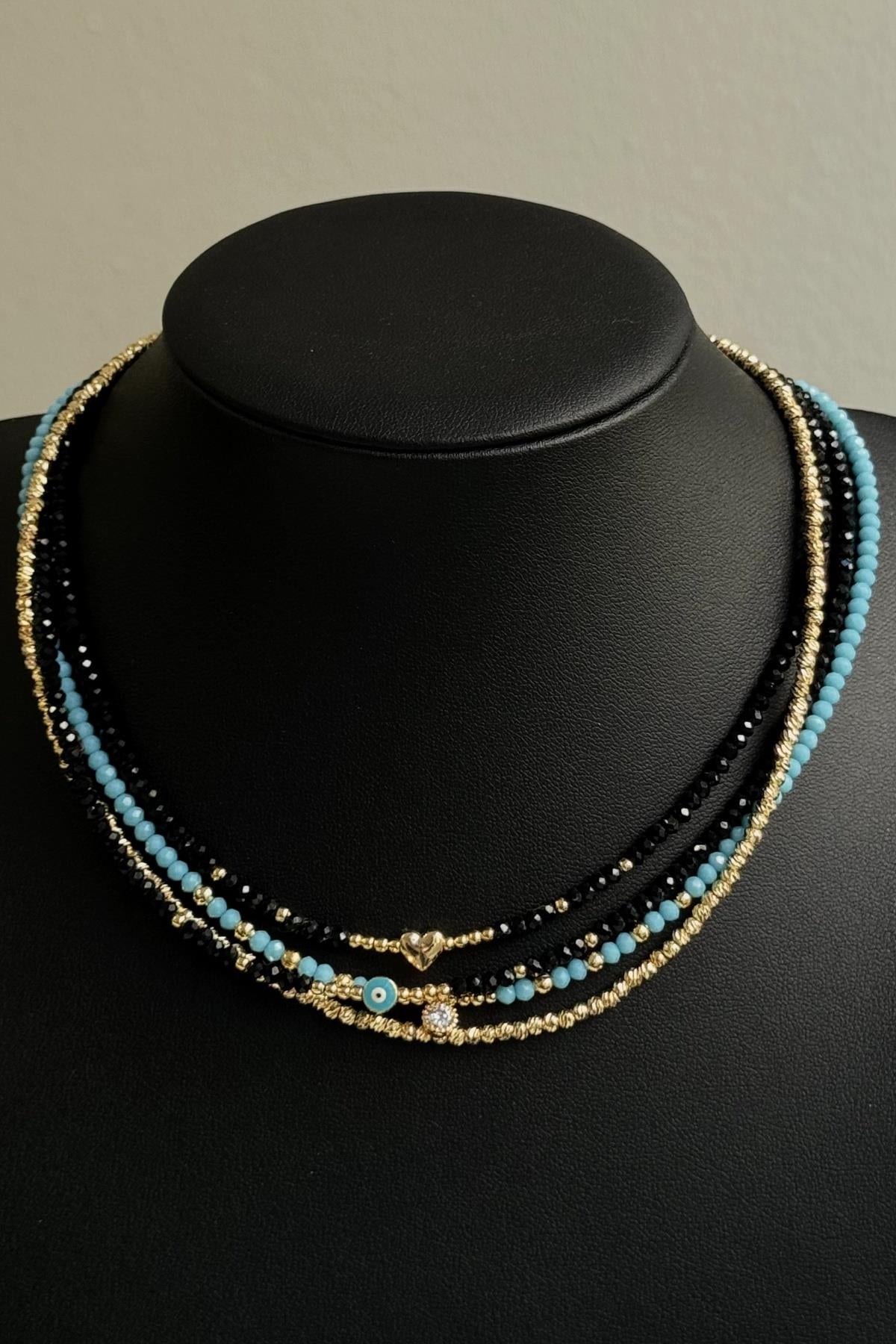Mavi Gold Taşlı Alaçatı Kolye