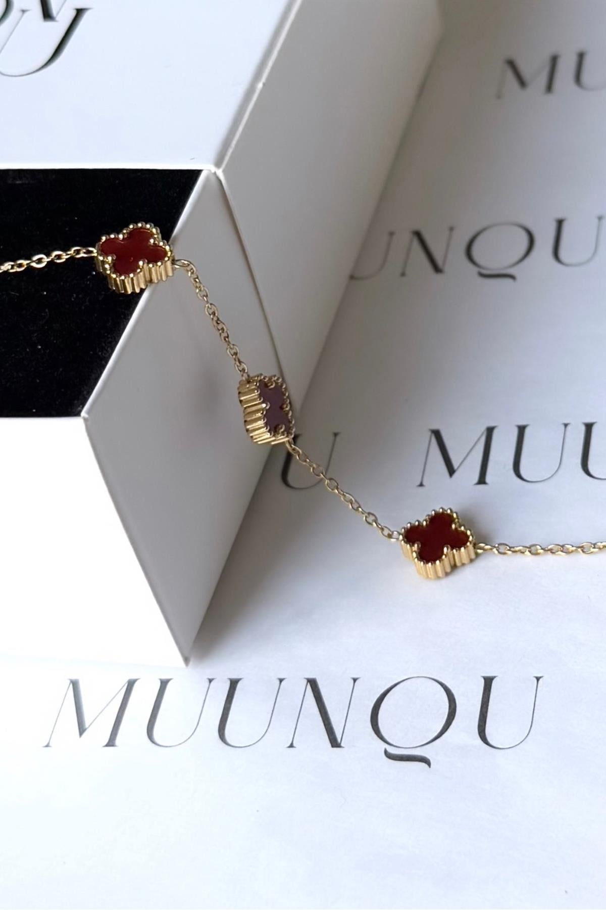 Mini Çelik Bordo Gold VC Yonca Çift Taraflı Bileklik