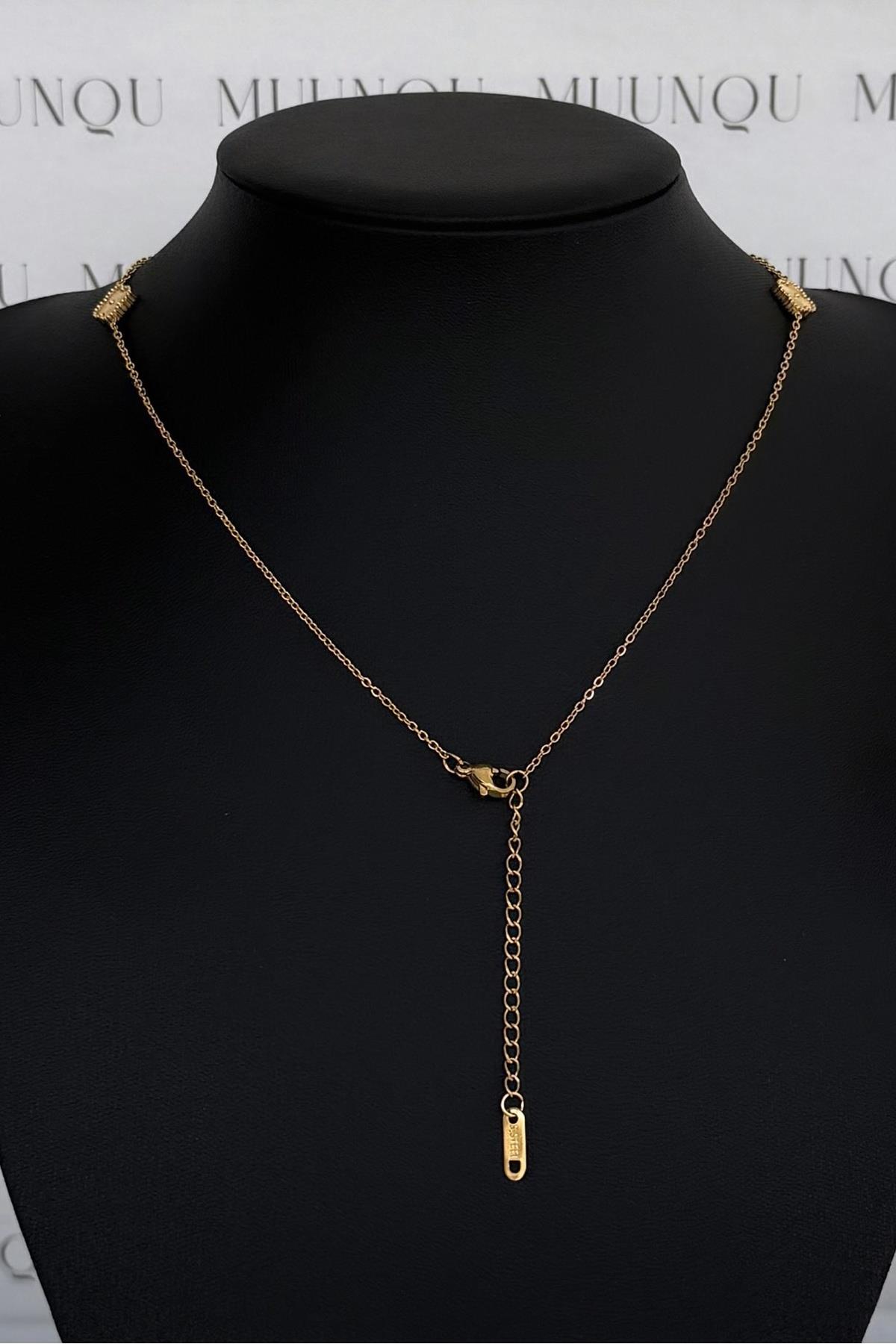 Mini Gold Çelik Çift Taraflı VC Model Yonca Kolye
