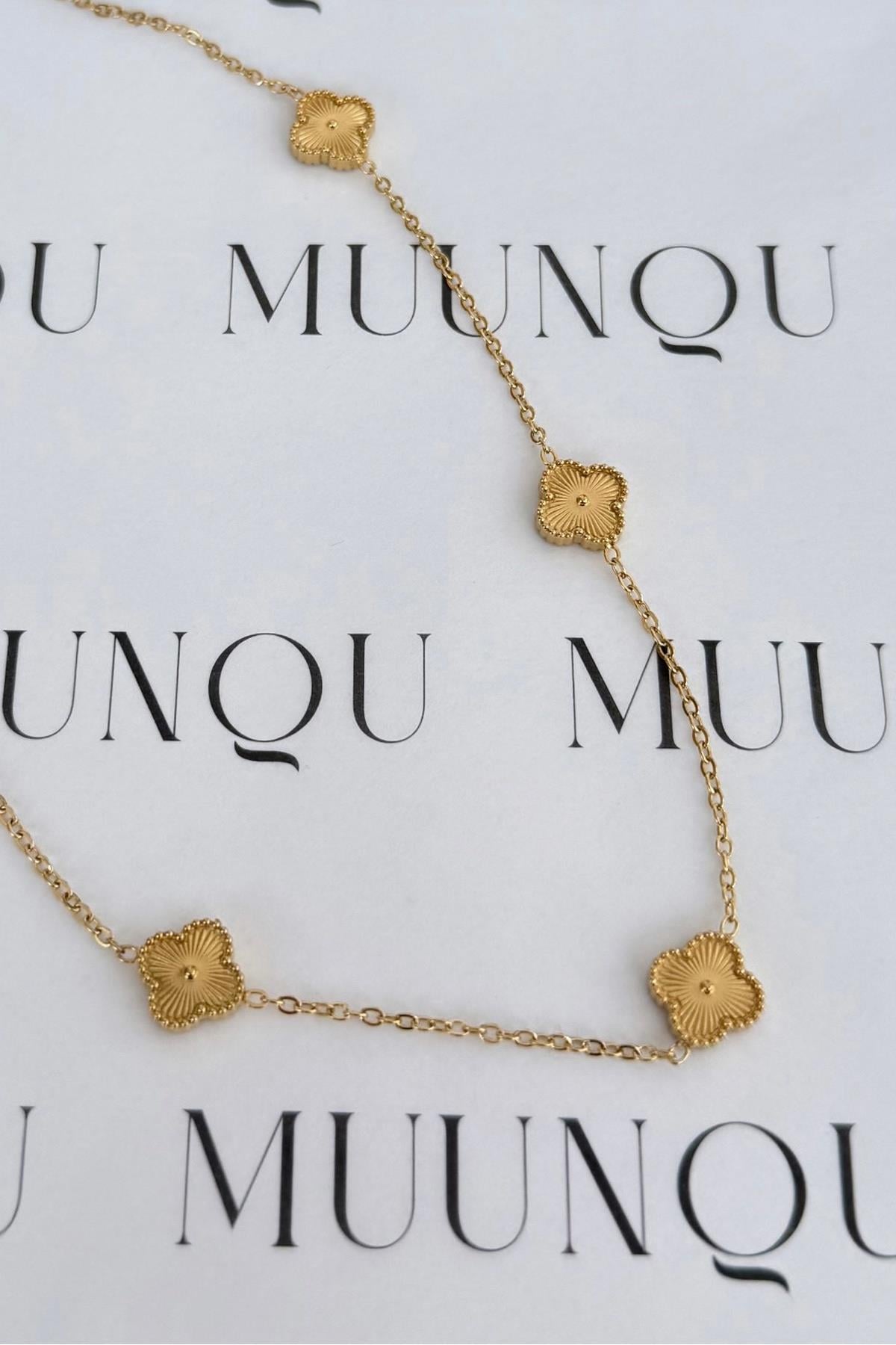 Mini Gold Çelik Çift Taraflı VC Model Yonca Kolye