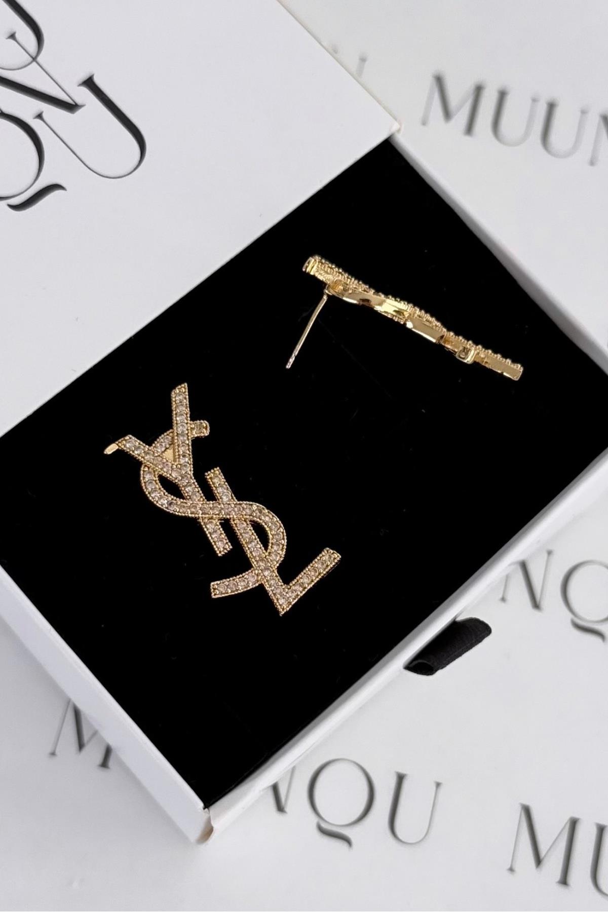 Özel A.K. Gold Ysl Taşlı Küpe