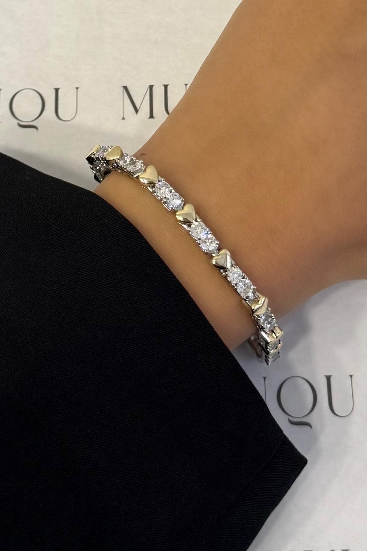 Özel Döküm Gold Kalpli Suyolu Bileklik Yeni