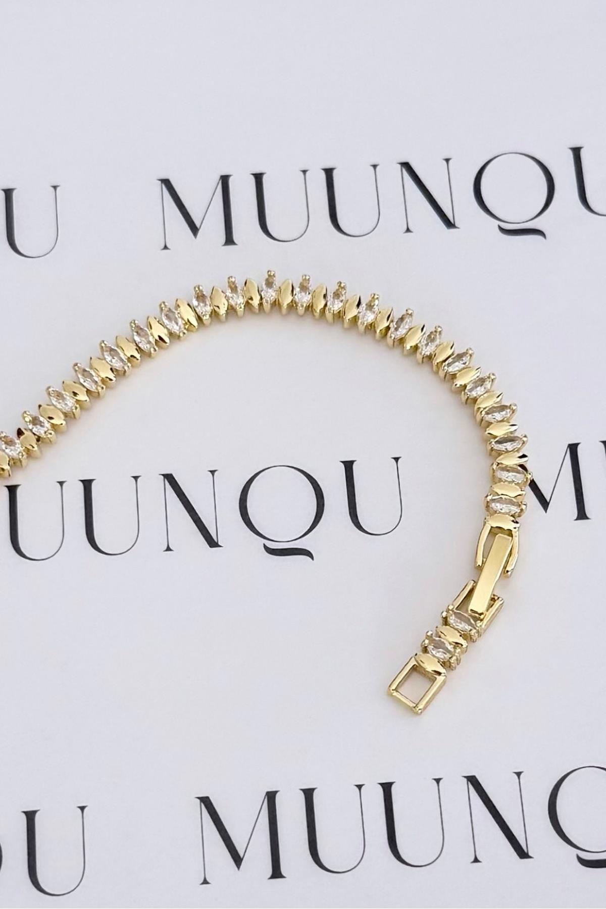 Özel Döküm Gold Oval Taşlı Şerit Bileklik
