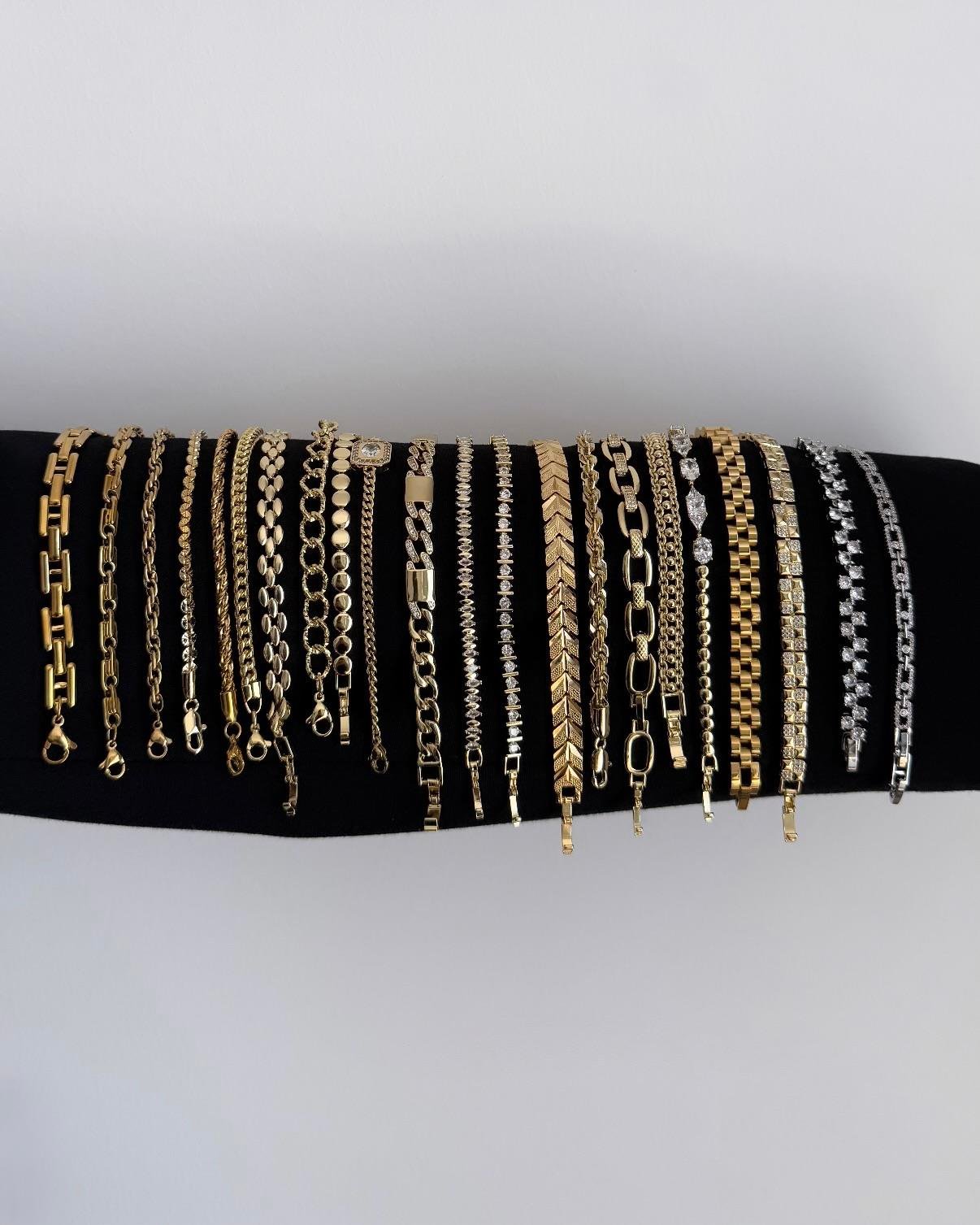Özel Döküm Gold Oval Taşlı Şerit Bileklik