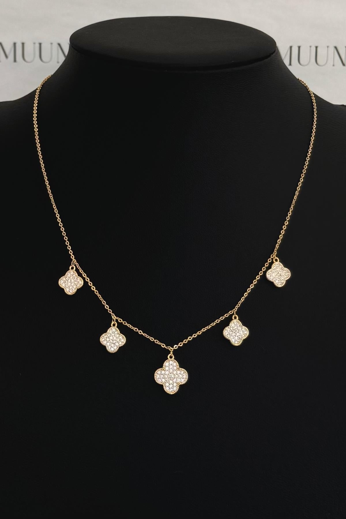Özel Gold A.K. Taşlı Ayarlanabilir VC Model Yonca Choker/Kolye