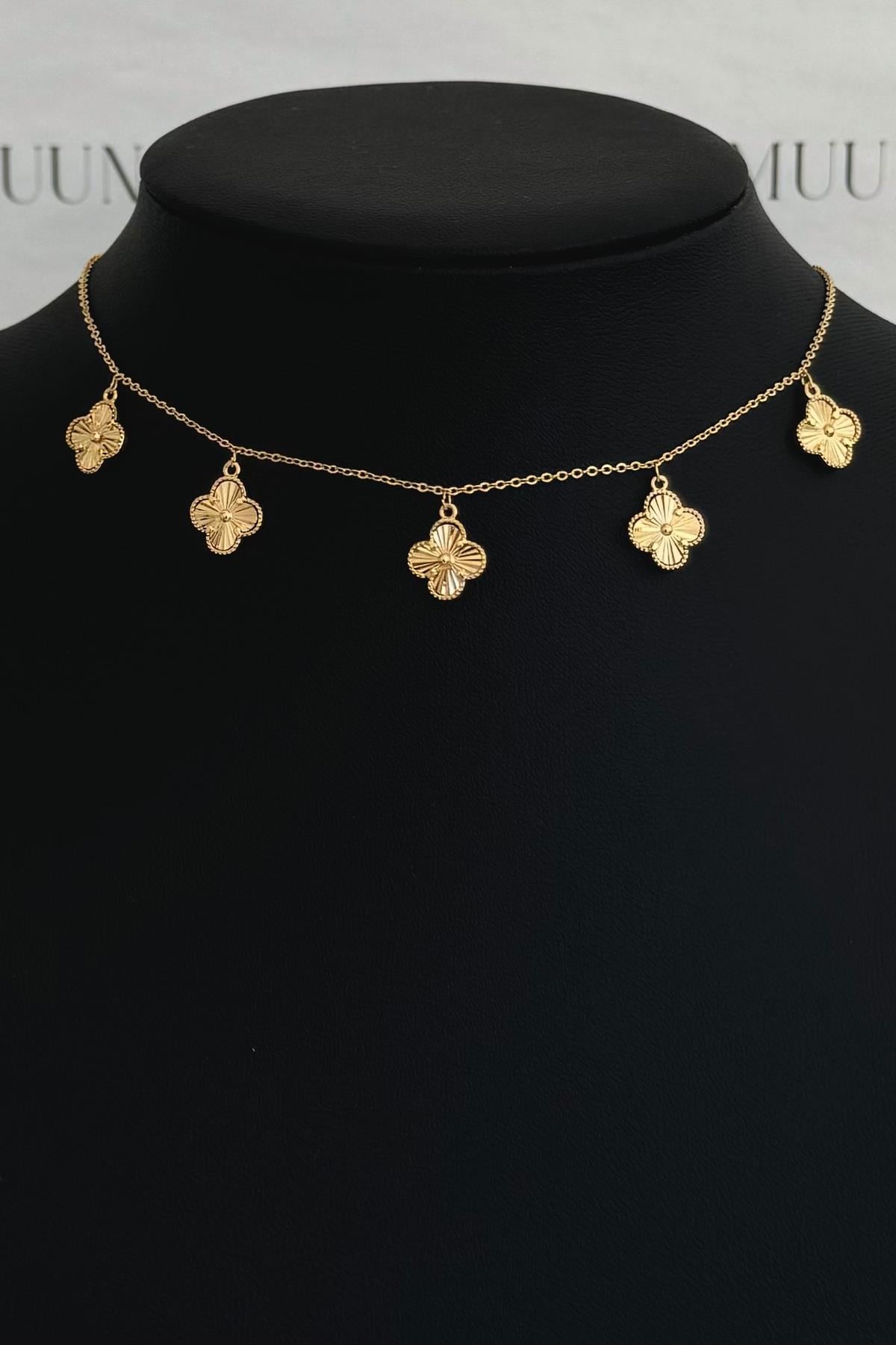 Özel Gold A.K. Ayarlanabilir Çift Taraflı VC Model Yonca Choker/Kolye