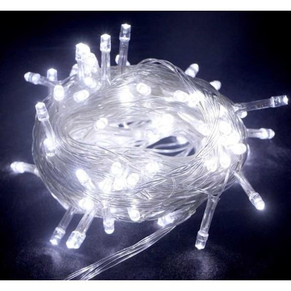 10m 100 Led Boncuk Lamba Beyaz Işık Şeffaf Kablo