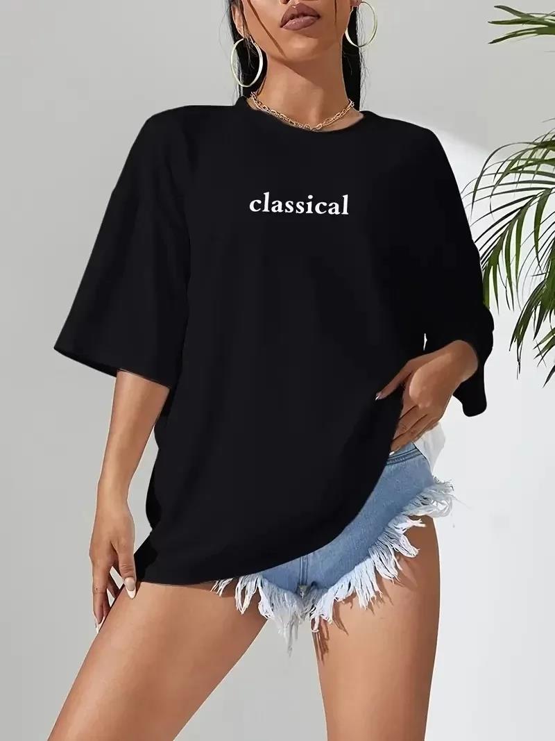 20/1 Penye Compack Classical Baskılı Siyah Oversize Tişort - Siyah