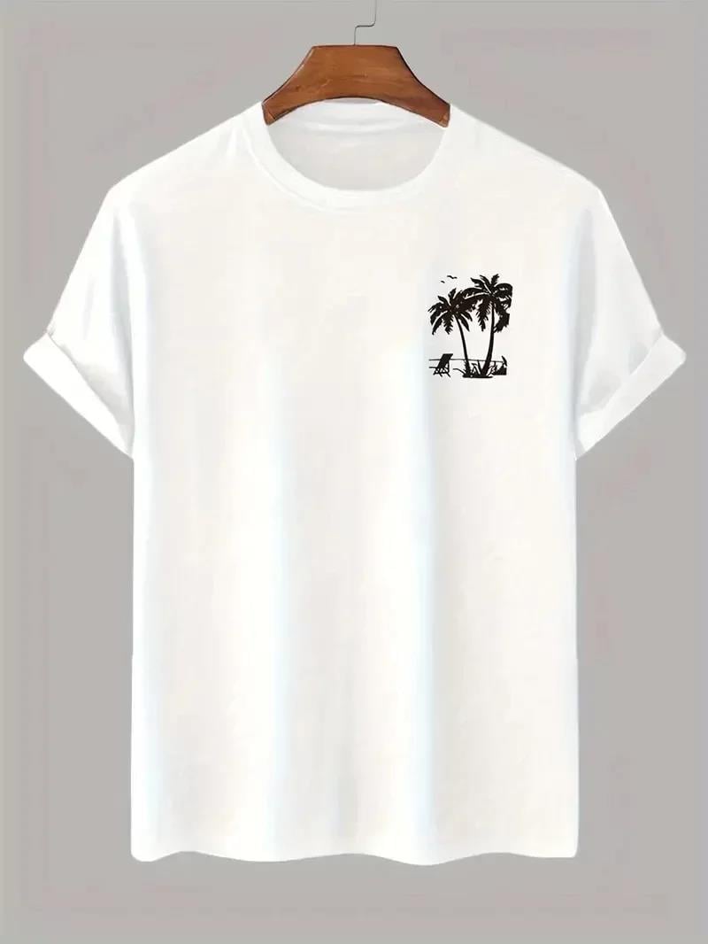 20/1 Penye Compack Palmiye Baskılı Oversize Bisiklet Yaka Kısa Kol T-shirt - Beyaz
