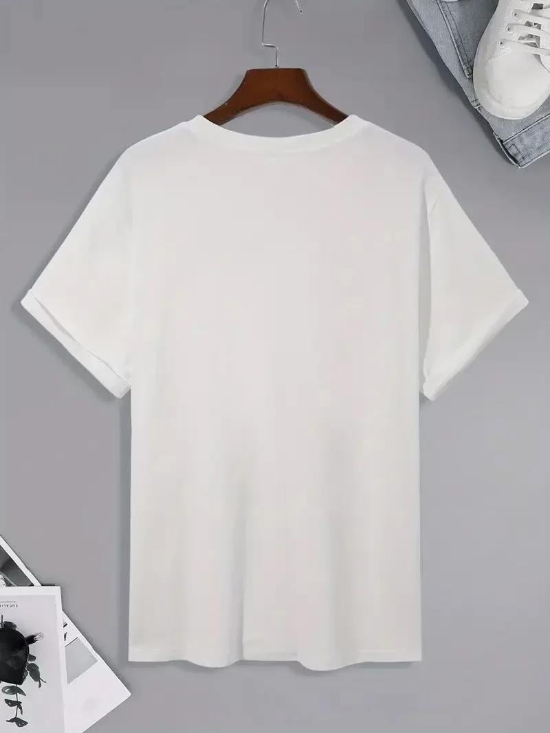 20/1 Penye Compack Palmiye Baskılı Oversize Bisiklet Yaka Kısa Kol T-shirt - Beyaz